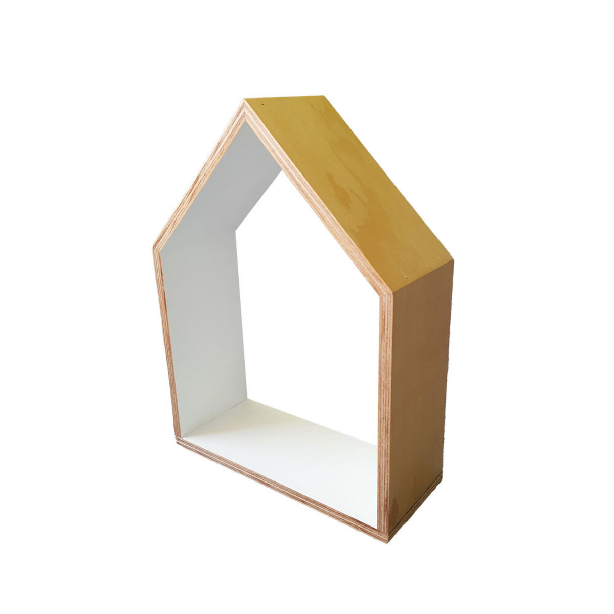 Repisa Flotante Madera Natural y Blanco Poro 30x40cm Triangular Casita - REPISAS | Bylmo