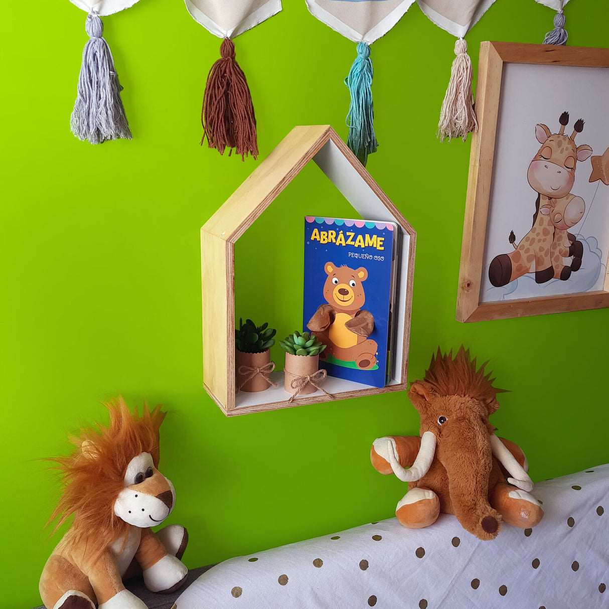 Repisa Flotante Madera Natural y Blanco Poro 30x40cm Triangular Casita - REPISAS | Bylmo