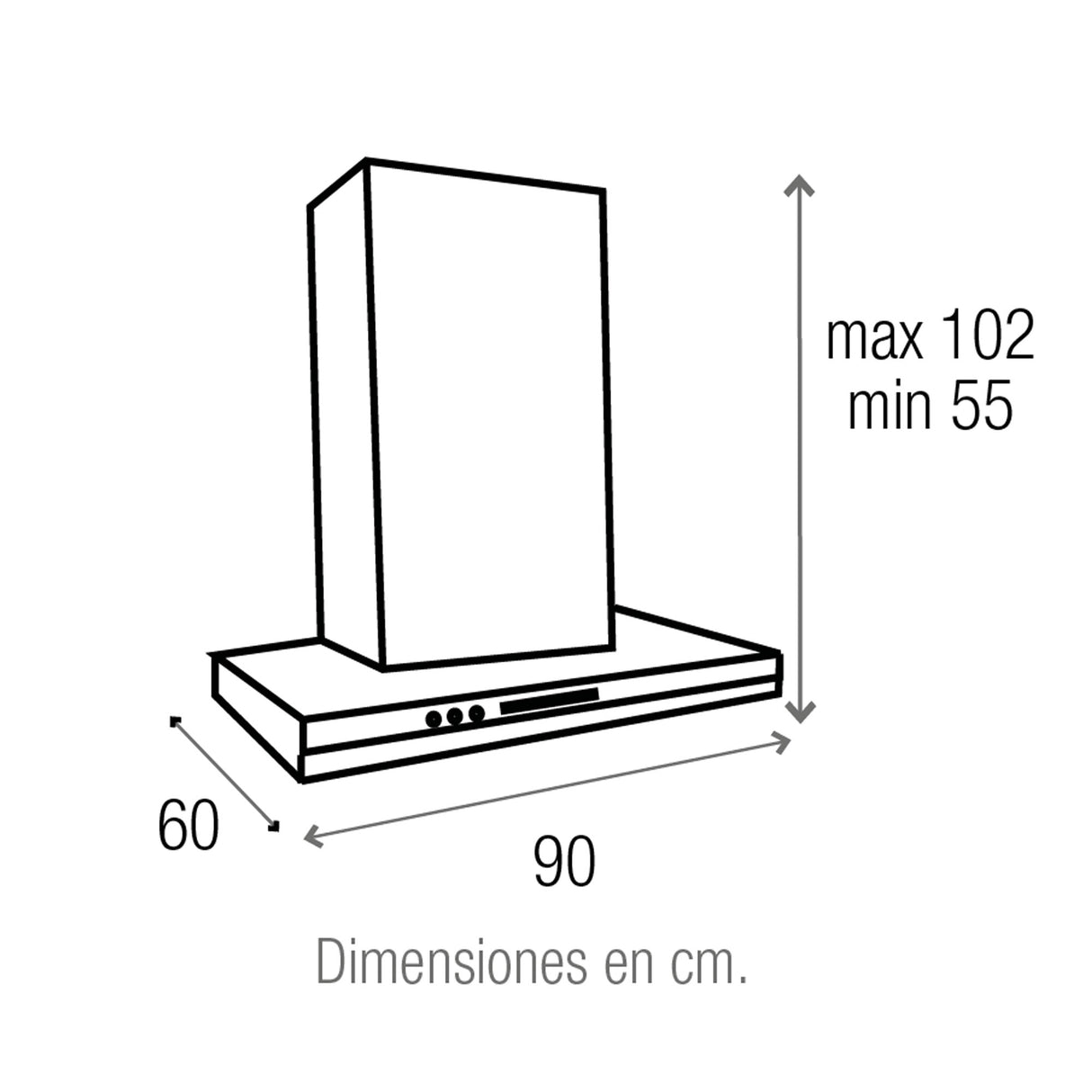 Campana Extractora Isla Challenger Plateado y Negro 90.8x44.5cm 110 Voltios de Tres Velocidades con Pantalla Digital y con Filtro de Carbón - CAMPANAS Y EXTRACTORES | Bylmo