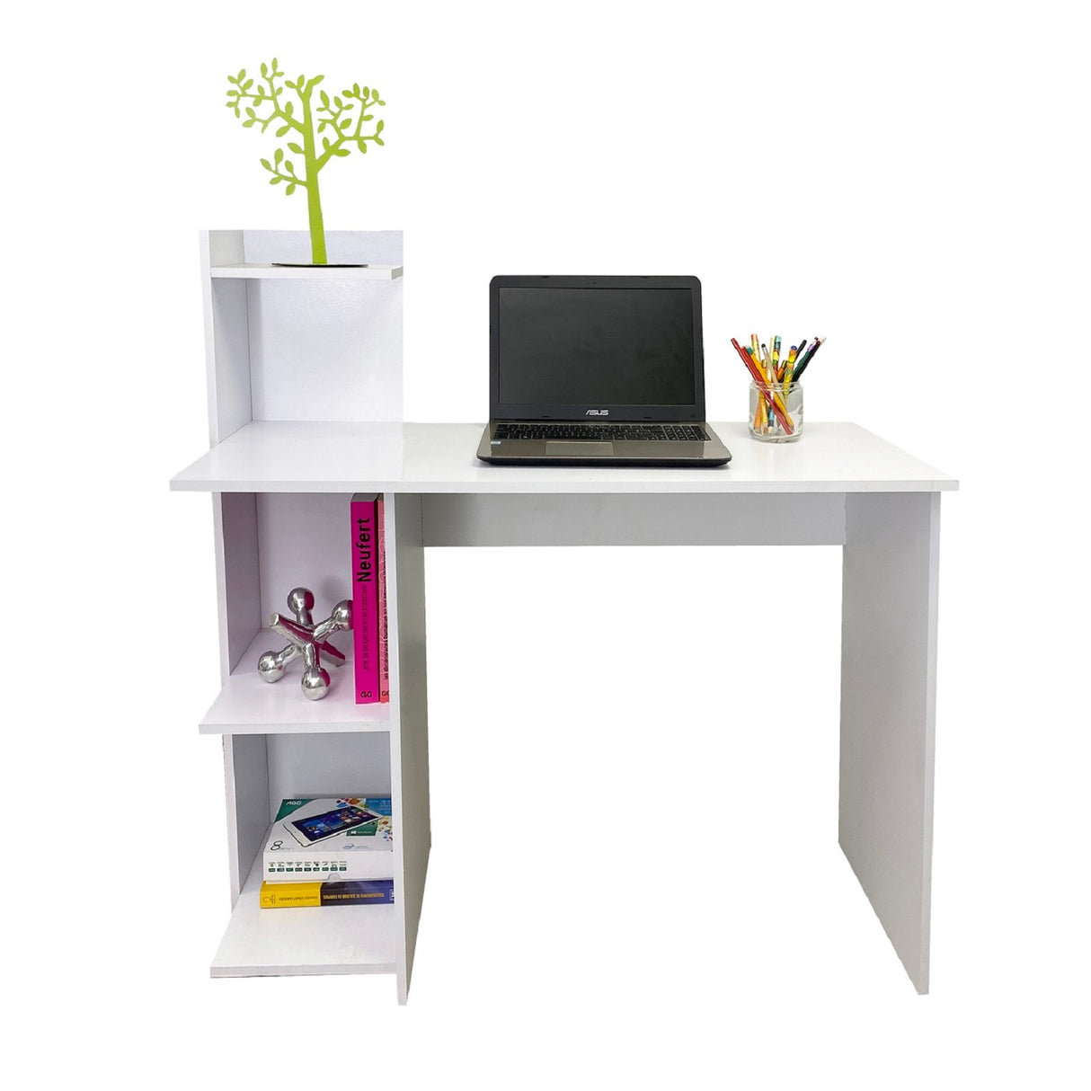 Escritorio King Blanco 110x110cm sin Cajones y con Organizador de Libros - Escritorios y Archivadores | Bylmo