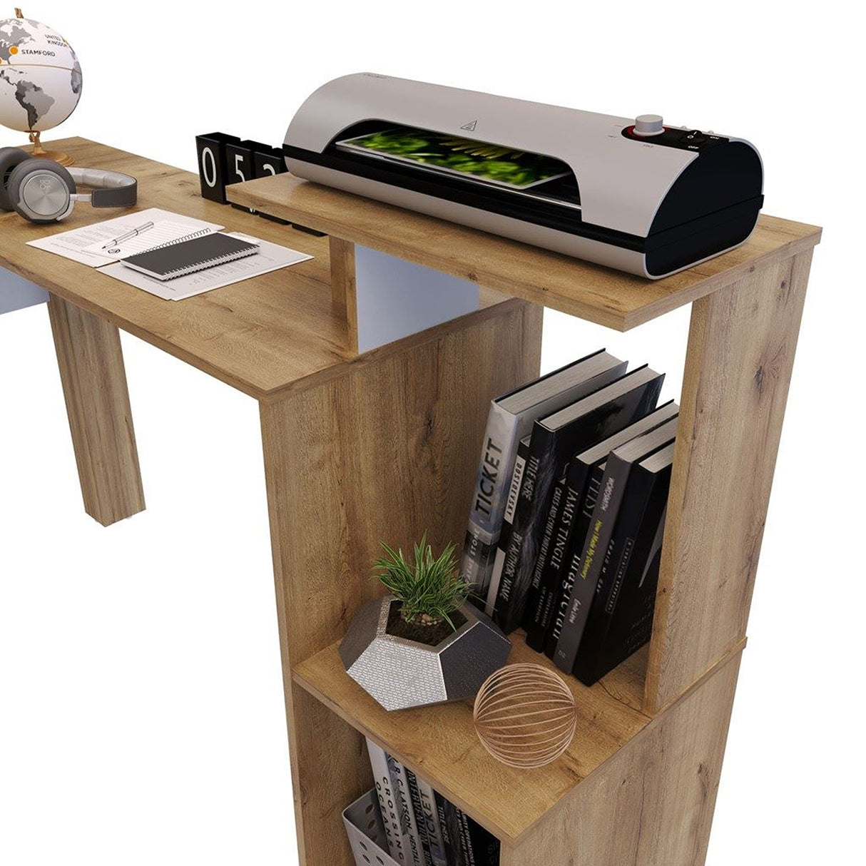 Escritorio en L DUNA 141.3x88cm sin Cajones y con Organizador de Libros - Escritorios y Archivadores | Bylmo