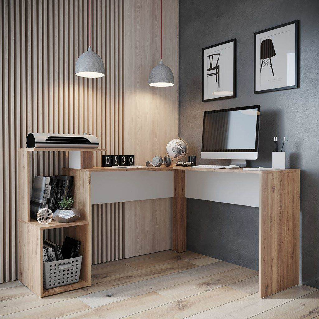 Escritorio en L DUNA 141.3x88cm sin Cajones y con Organizador de Libros - Escritorios y Archivadores | Bylmo