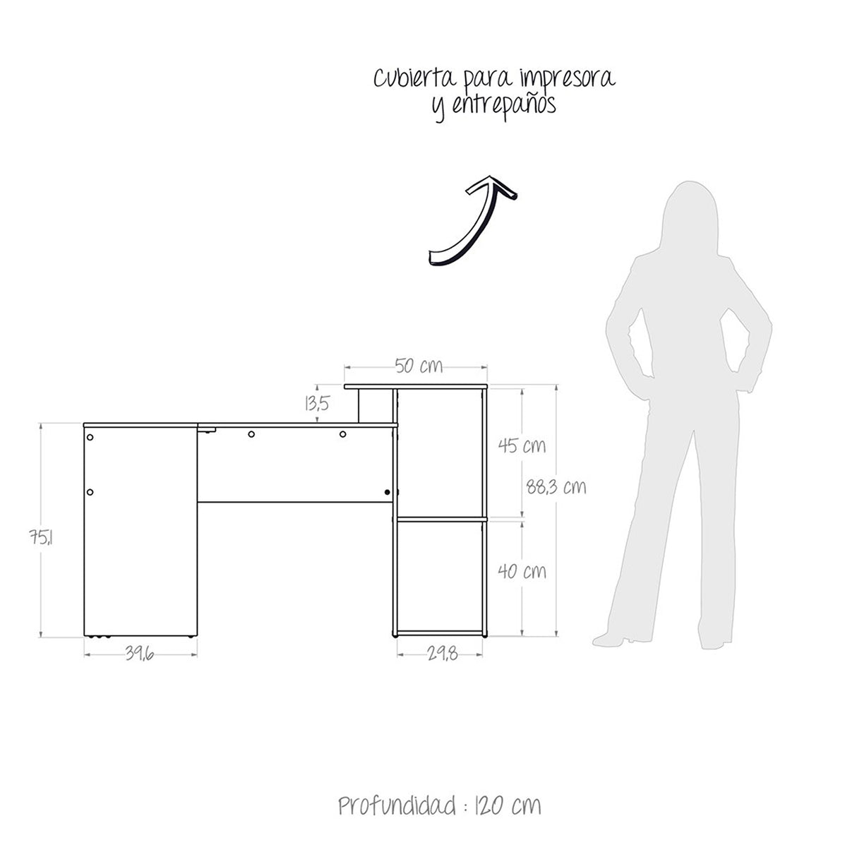 Escritorio en L DUNA 141.3x88cm sin Cajones y con Organizador de Libros - Escritorios y Archivadores | Bylmo