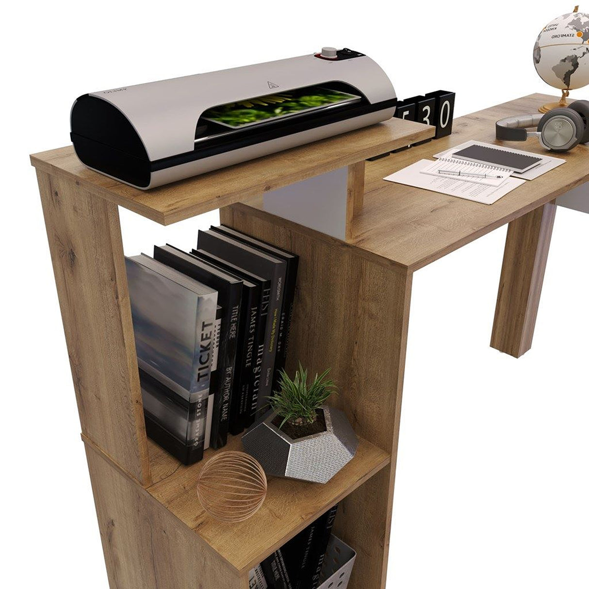 Escritorio en L DUNA 141.3x88cm sin Cajones y con Organizador de Libros - Escritorios y Archivadores | Bylmo