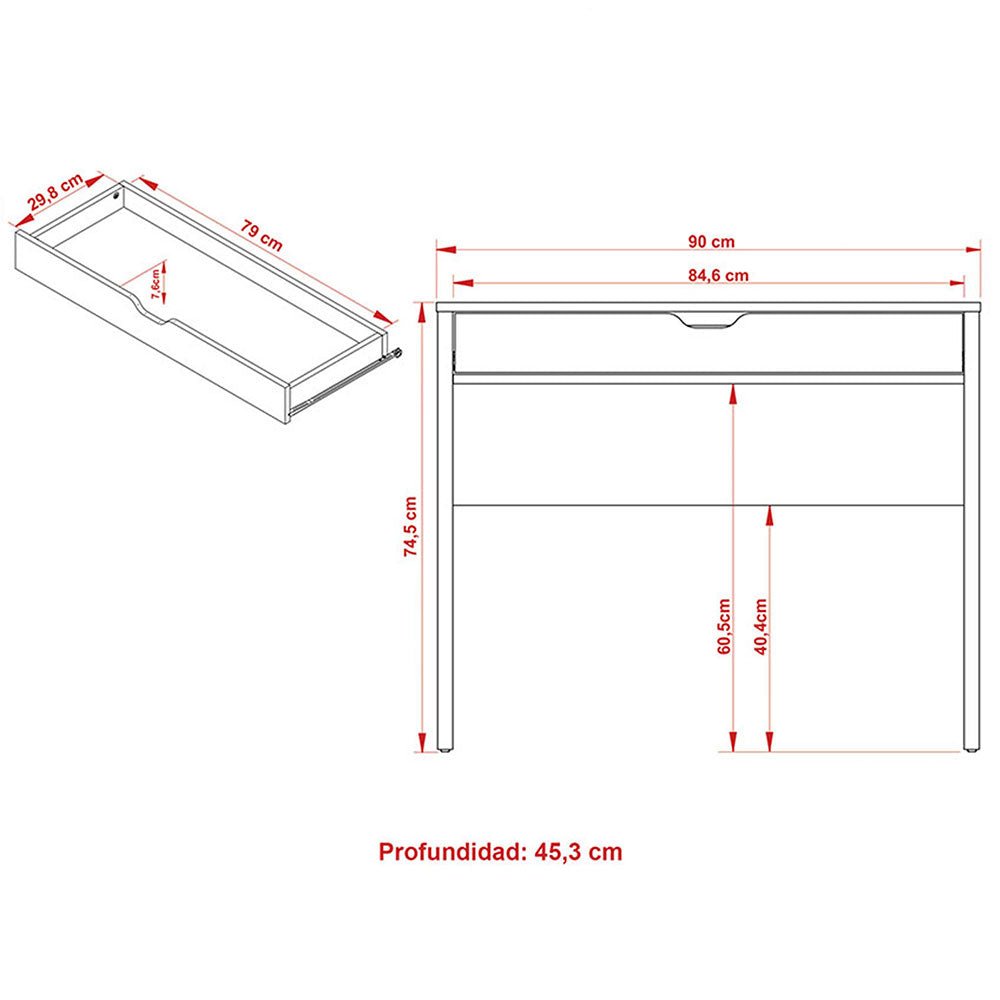 Escritorio Ámsterdam Almendra 90 cm con Cajón - Escritorios y Archivadores | Bylmo