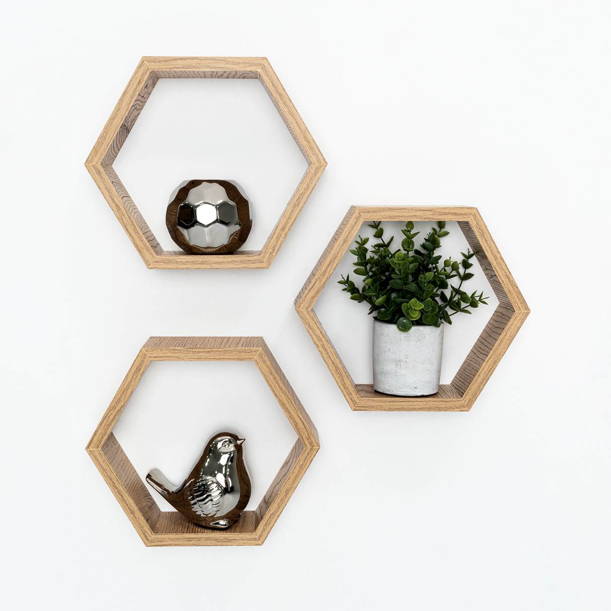 Set de 3 Repisas Hades Beige Claro 25x8cm Hexagonal con Tres Entrepaños - REPISAS | Bylmo