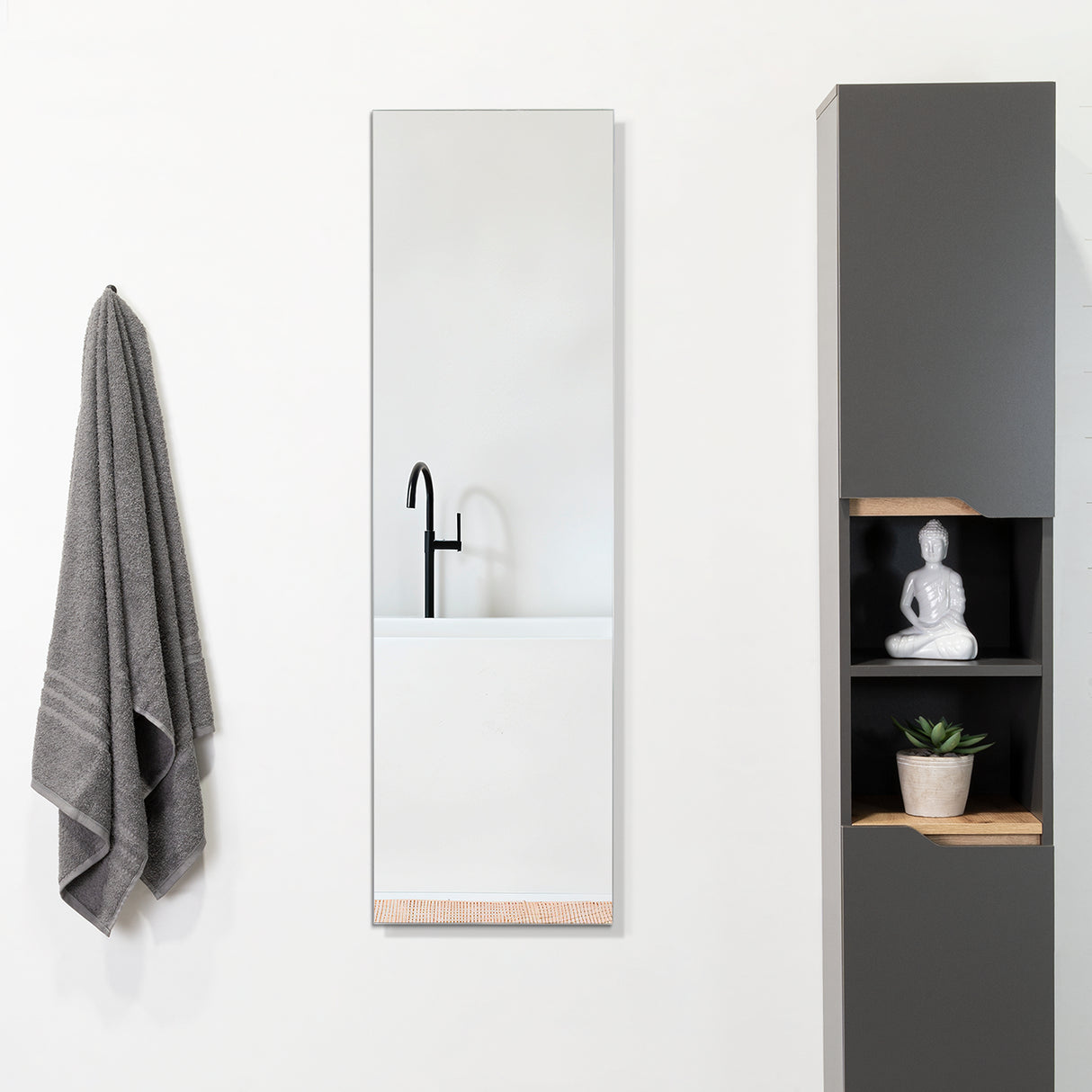 Espejo de Baño Amalfi Plateado 38x130cm Rectangular con Biselado - Espejos Decorativos | Bylmo