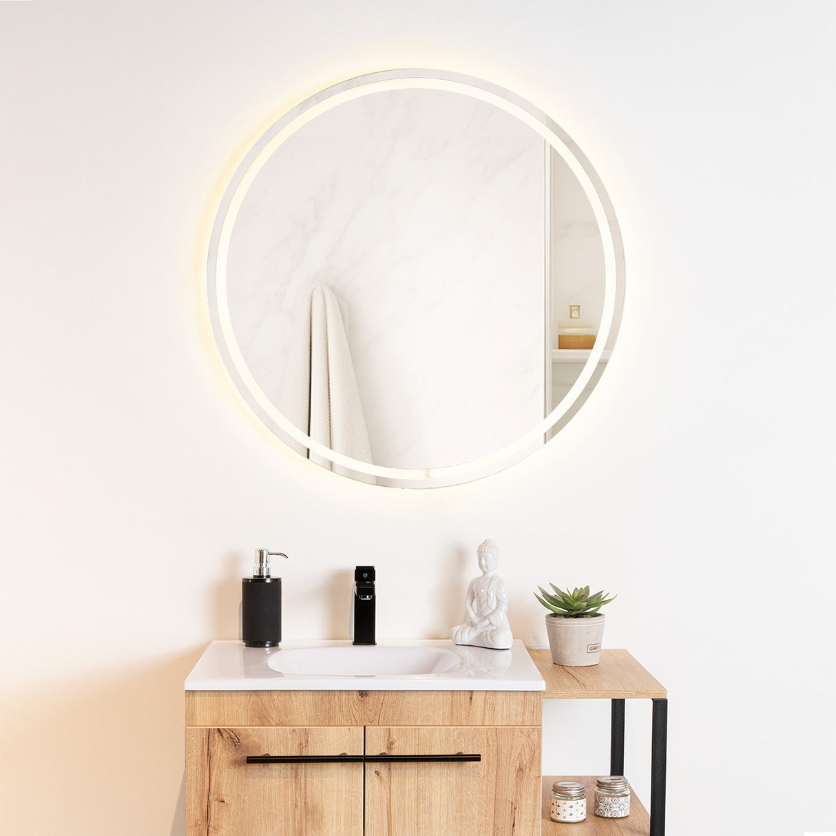 Espejo de Baño Led Malibu Plateado 80x80cm Redondo con Sandblasting - Espejos de Baño | Bylmo