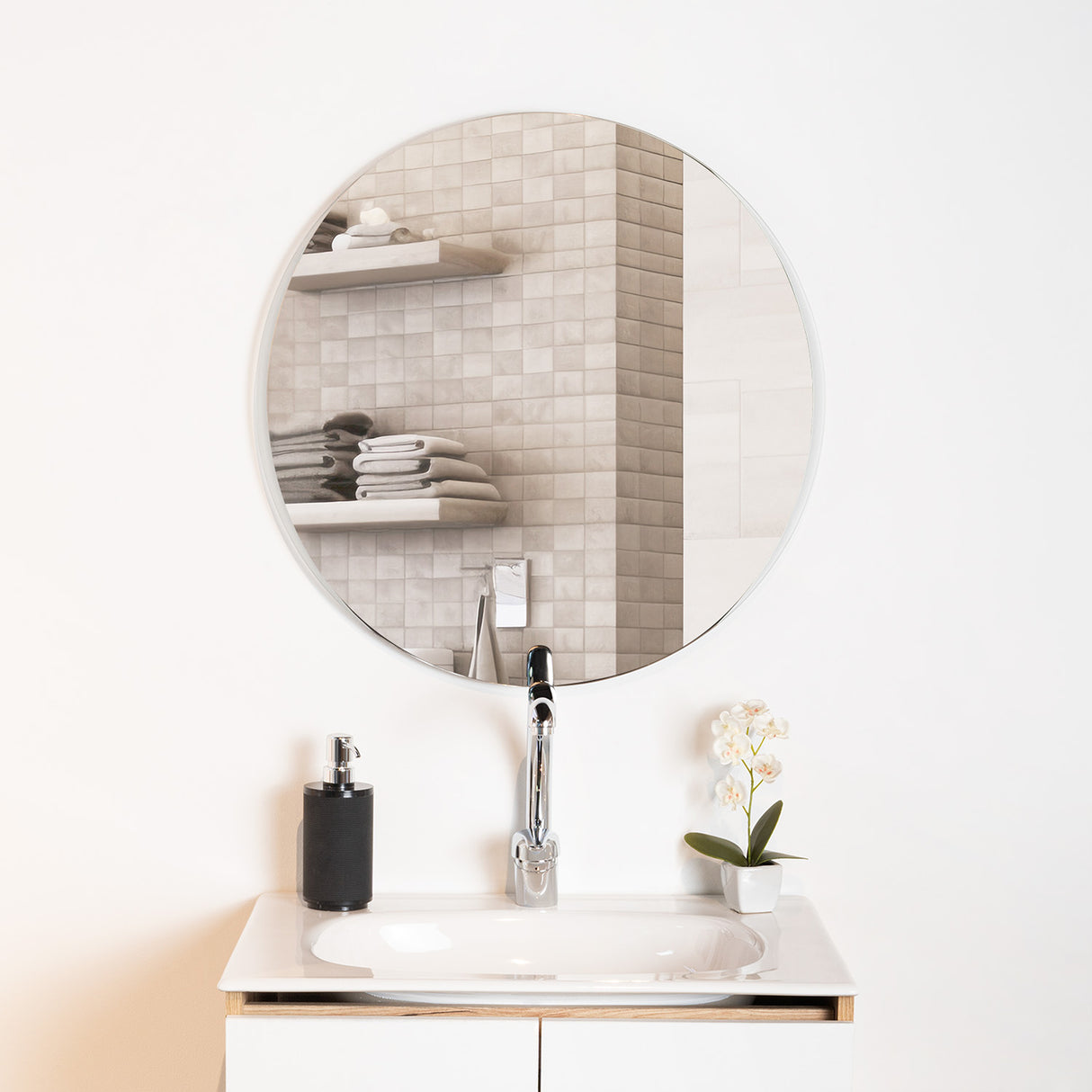 Espejo de Baño Dakota Plateado 60x60cm Redondo - Espejos Decorativos | Bylmo