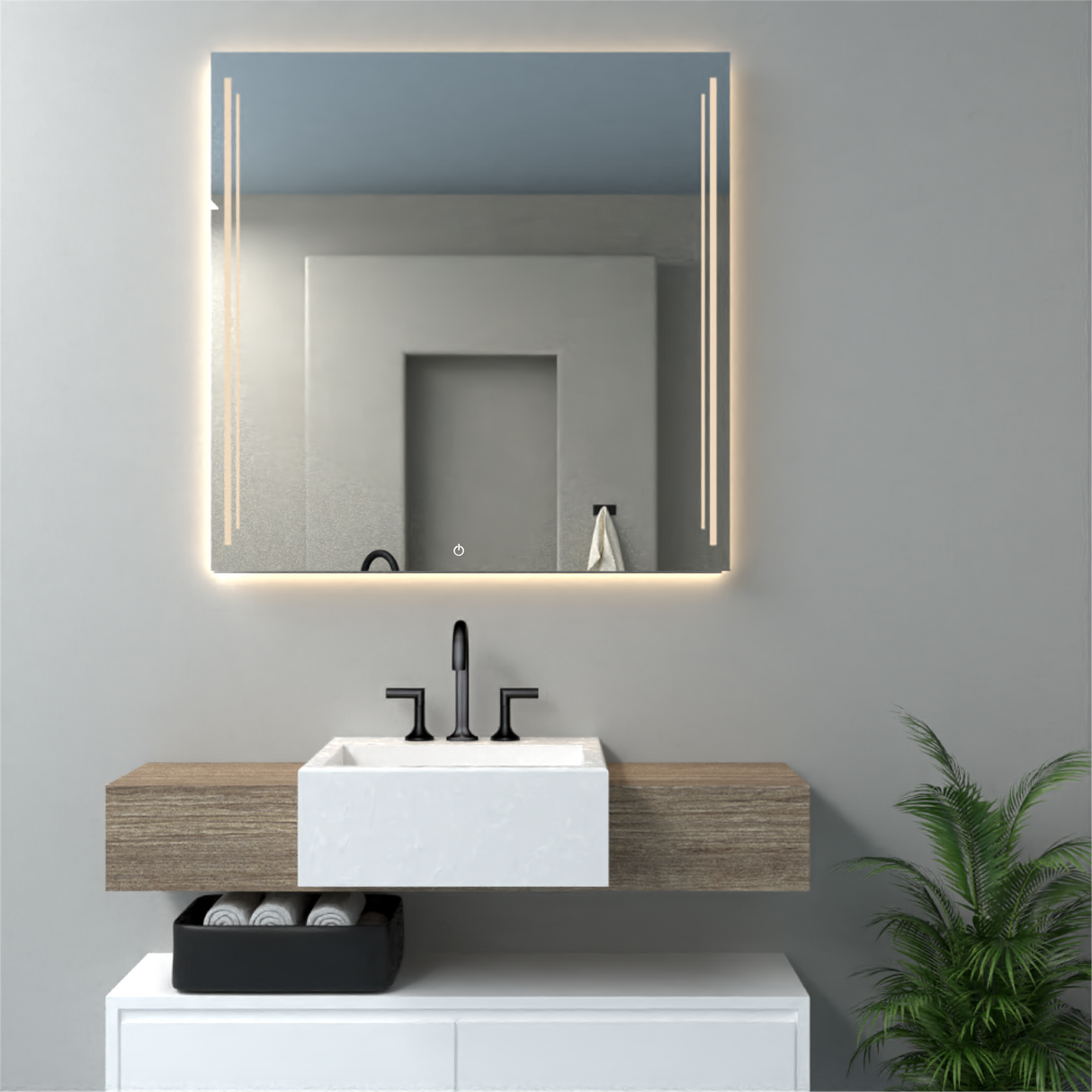 Espejo de Baño Toronto Gris 80x80cm Rectangular con Sandblasting y con Iluminación Led - ESPEJOS DE BANHO | Bylmo