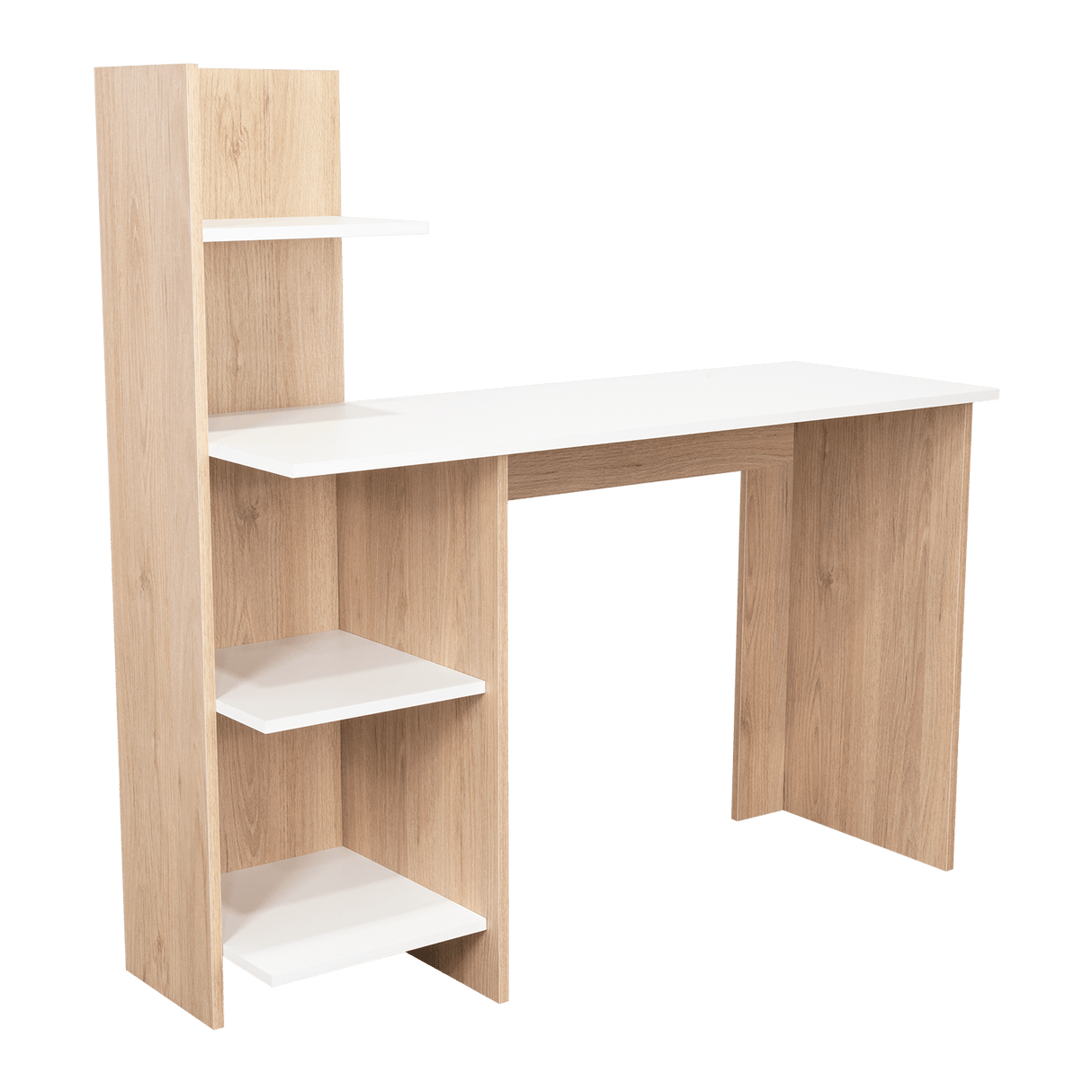 Escritorio Vilna Rovere y Blanco 120.6x120cm sin Cajones y con Organizador de Libros - Escritorios y Archivadores | Bylmo