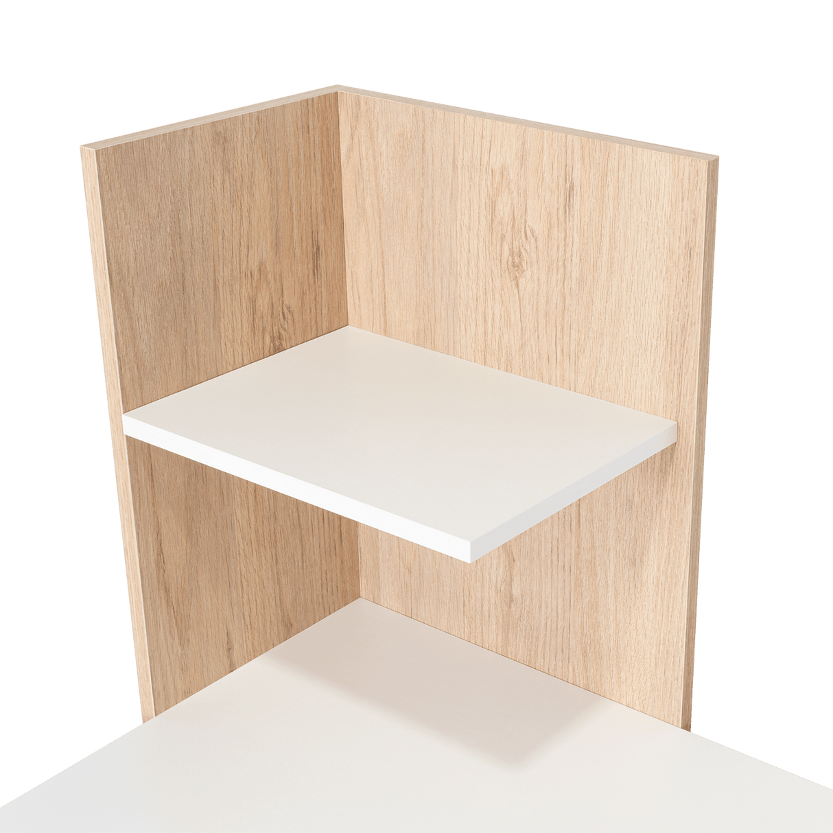 Escritorio Vilna Rovere y Blanco 120.6x120cm sin Cajones y con Organizador de Libros - Escritorios y Archivadores | Bylmo