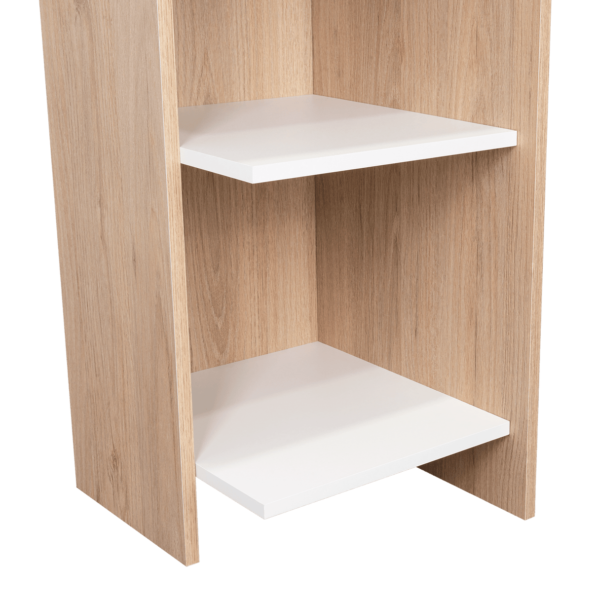 Escritorio Vilna Rovere y Blanco 120.6x120cm sin Cajones y con Organizador de Libros - Escritorios y Archivadores | Bylmo