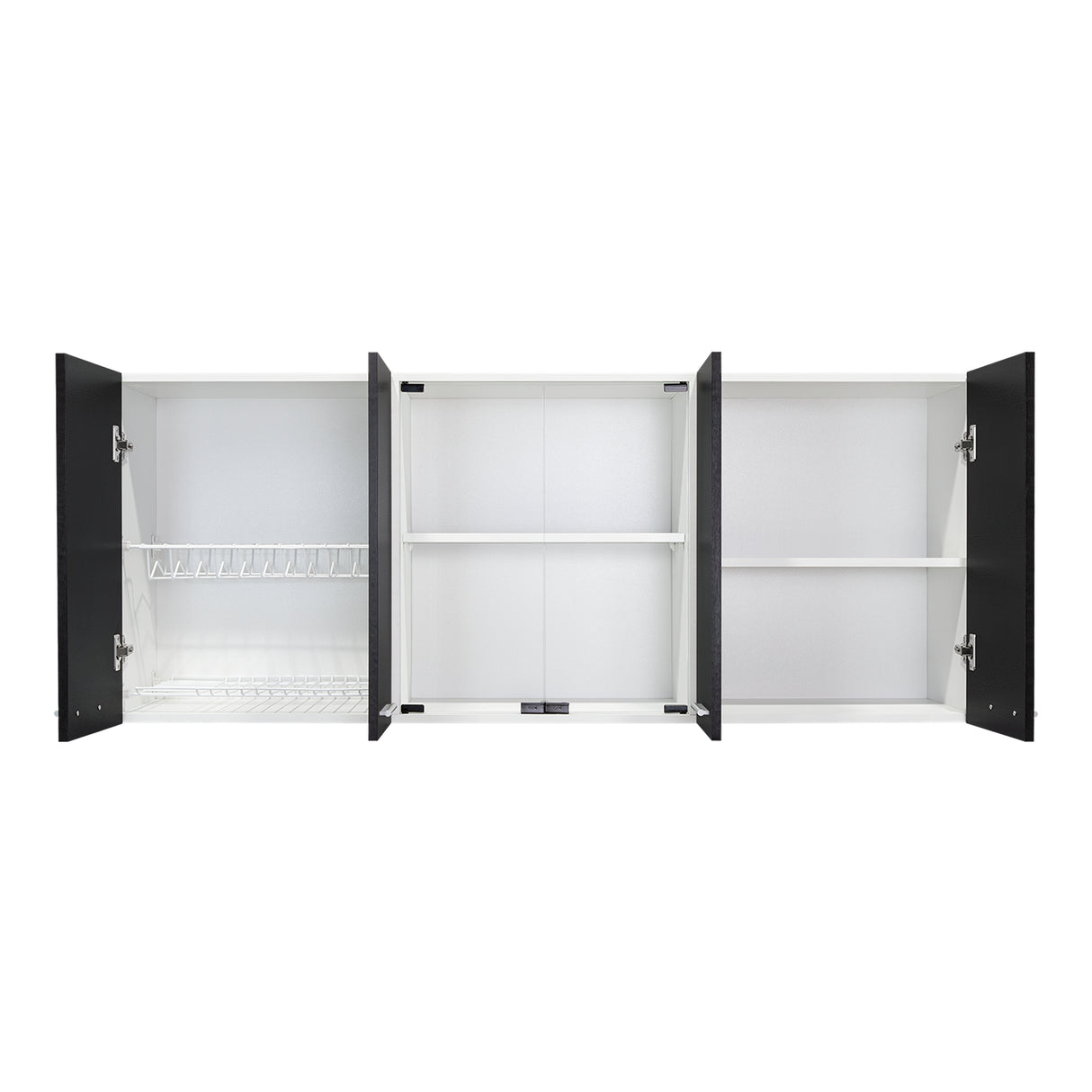 Mueble Superior de Cocina Wengue y Blanco 150x60cm con Dos Entrepaños y con Seis Puertas - Cocinas | Bylmo