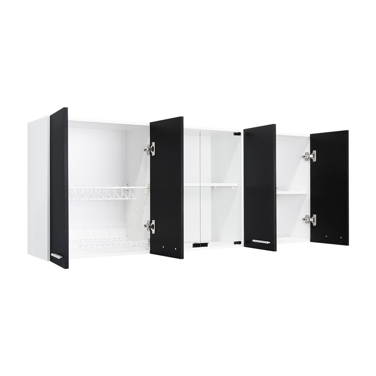 Mueble Superior de Cocina Wengue y Blanco 150x60cm con Dos Entrepaños y con Seis Puertas - Cocinas | Bylmo