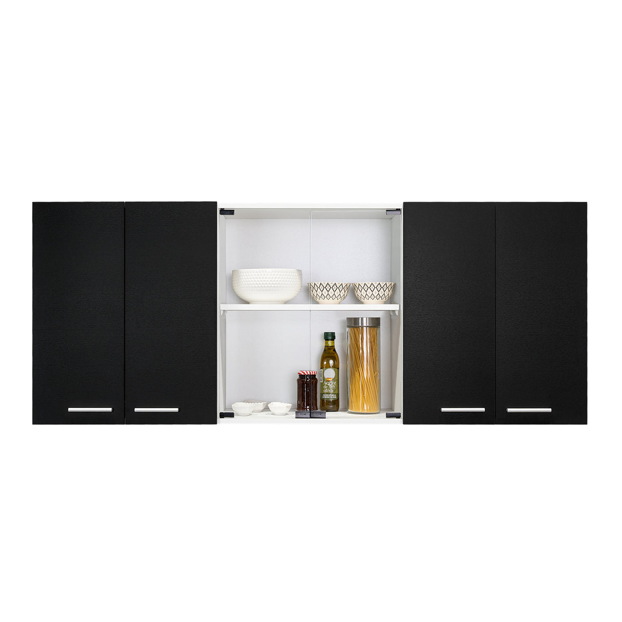 Mueble Superior de Cocina Wengue y Blanco 150x60cm con Dos Entrepaños y con Seis Puertas - Cocinas | Bylmo