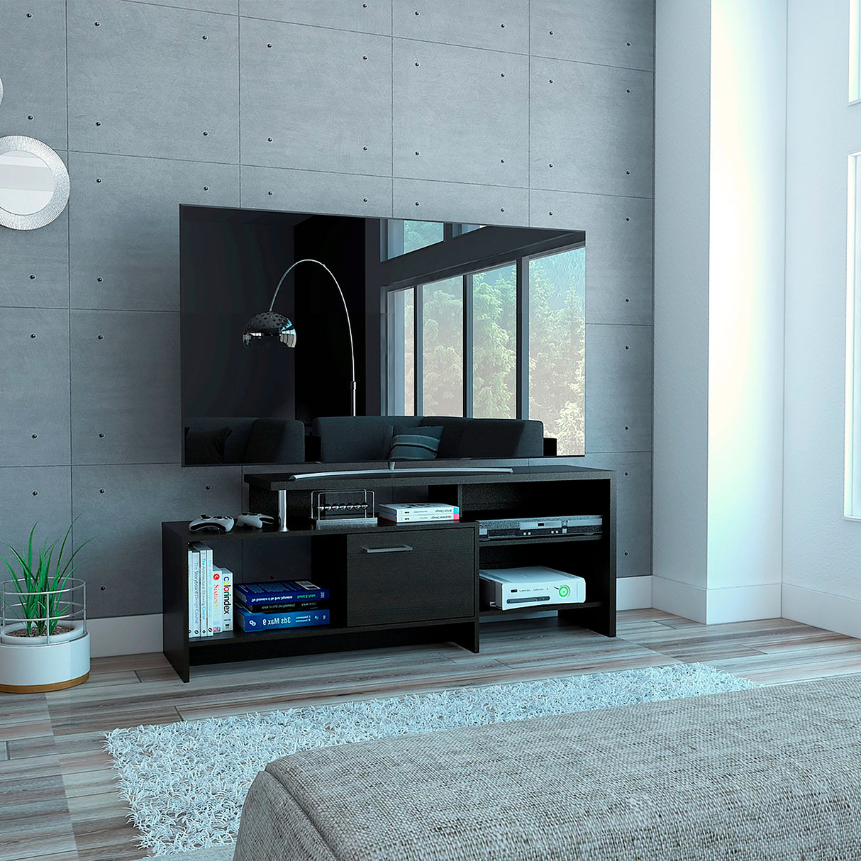 Mesa para TV Bengala Wengue 143x56cm para TV Hasta 50" Pulgadas con Cuatro Compartimientos - MUEBLES DE TV | Bylmo