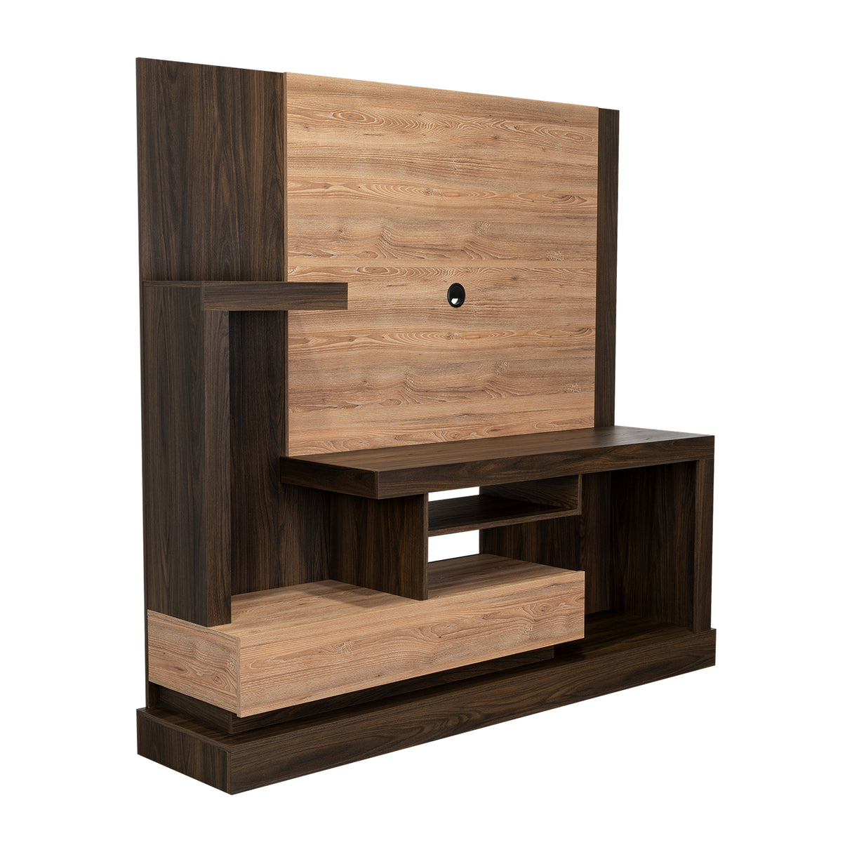 Centro de Entretenimiento Alcaceres Habano y Miel 180x172.2cm para TV Hasta 55 Pulgadas con Ranuras para Cables y con Tres Compartimientos - Muebles para TV | Bylmo