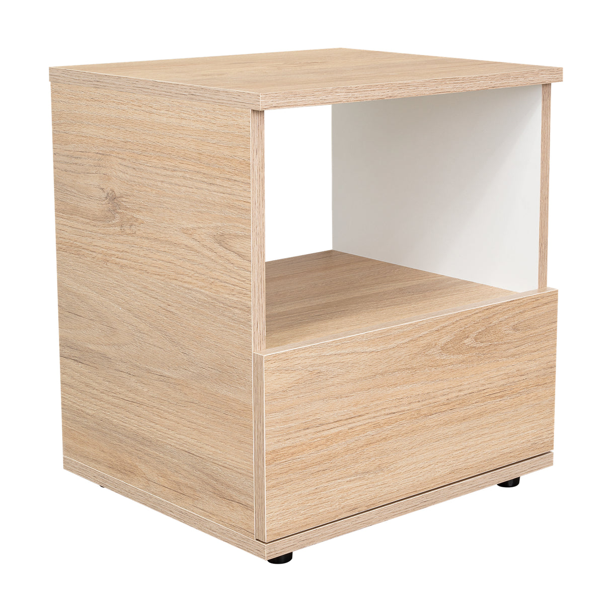 Mesa de Noche Camel Rovere y Blanco 40x45cm con Un Cajón y con Un Compartimiento - Mesas de Noche | Bylmo