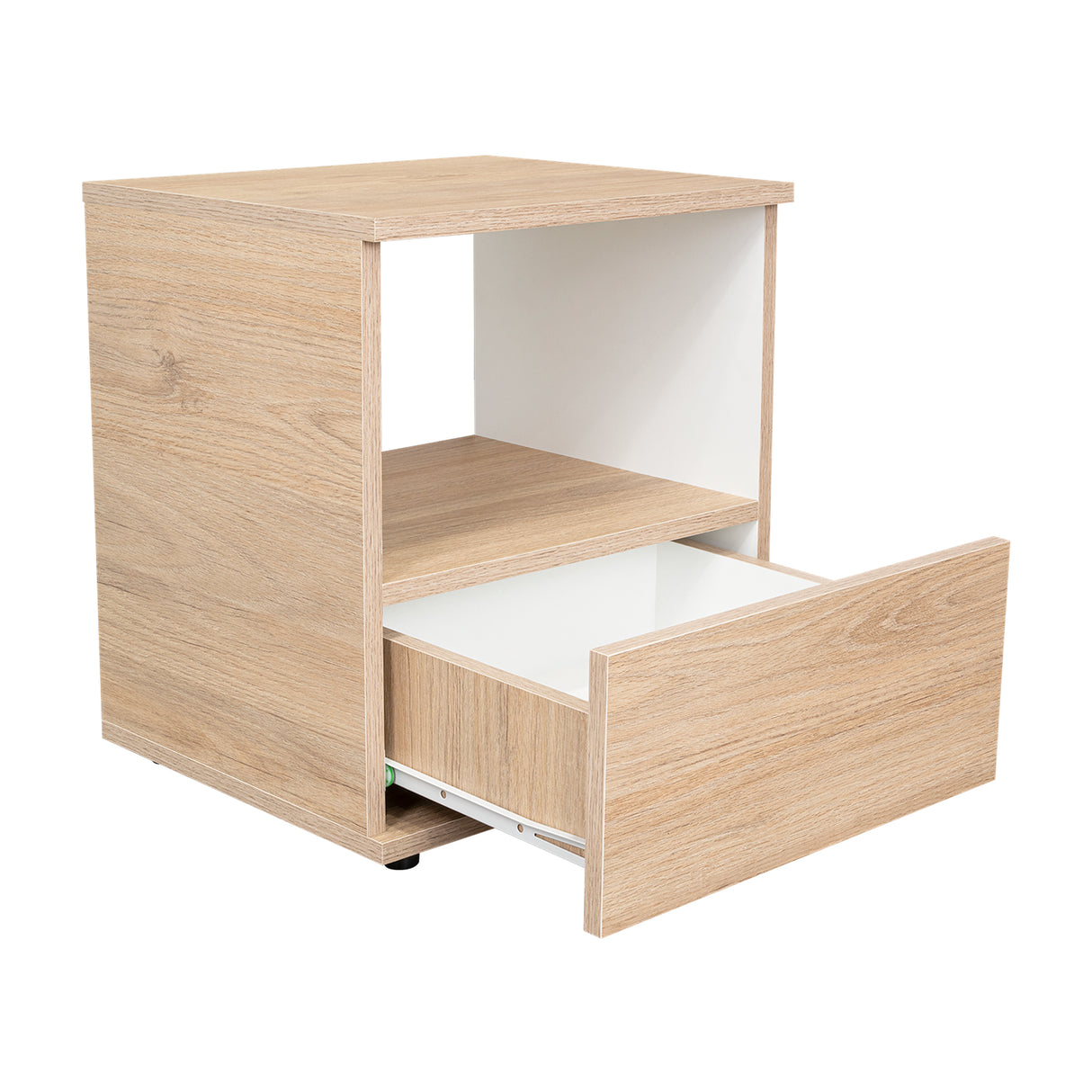 Mesa de Noche Camel Rovere y Blanco 40x45cm con Un Cajón y con Un Compartimiento - Mesas de Noche | Bylmo