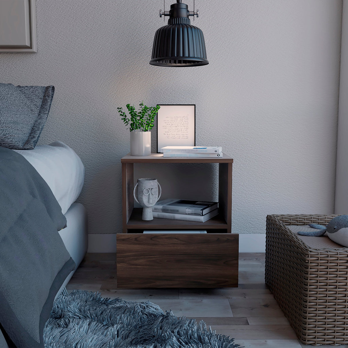 Mesa de Noche Camel habano 45x40cm con Un Cajón y con Un Compartimiento - Mesas de Noche | Bylmo