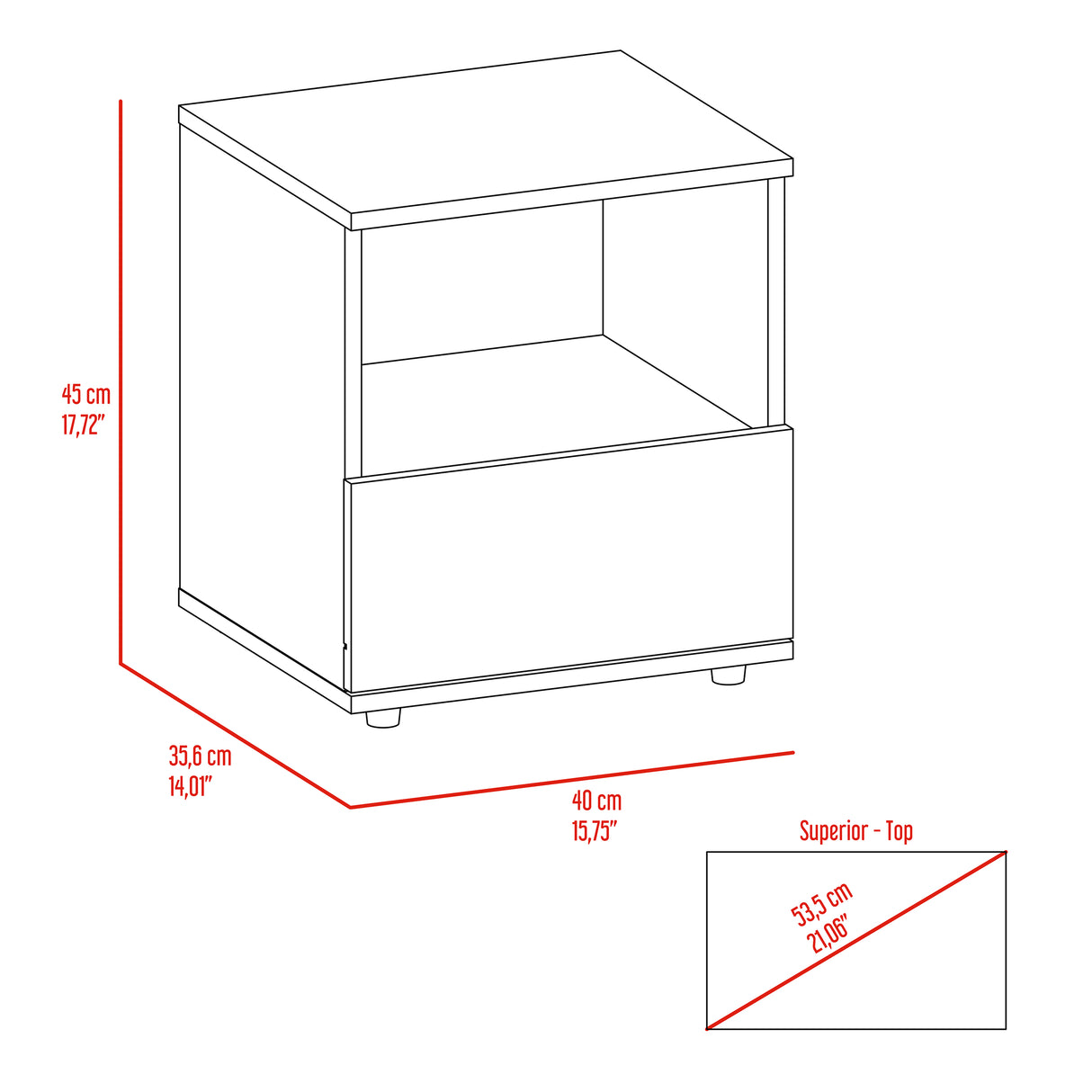 Mesa de Noche Camel habano 45x40cm con Un Cajón y con Un Compartimiento - Mesas de Noche | Bylmo