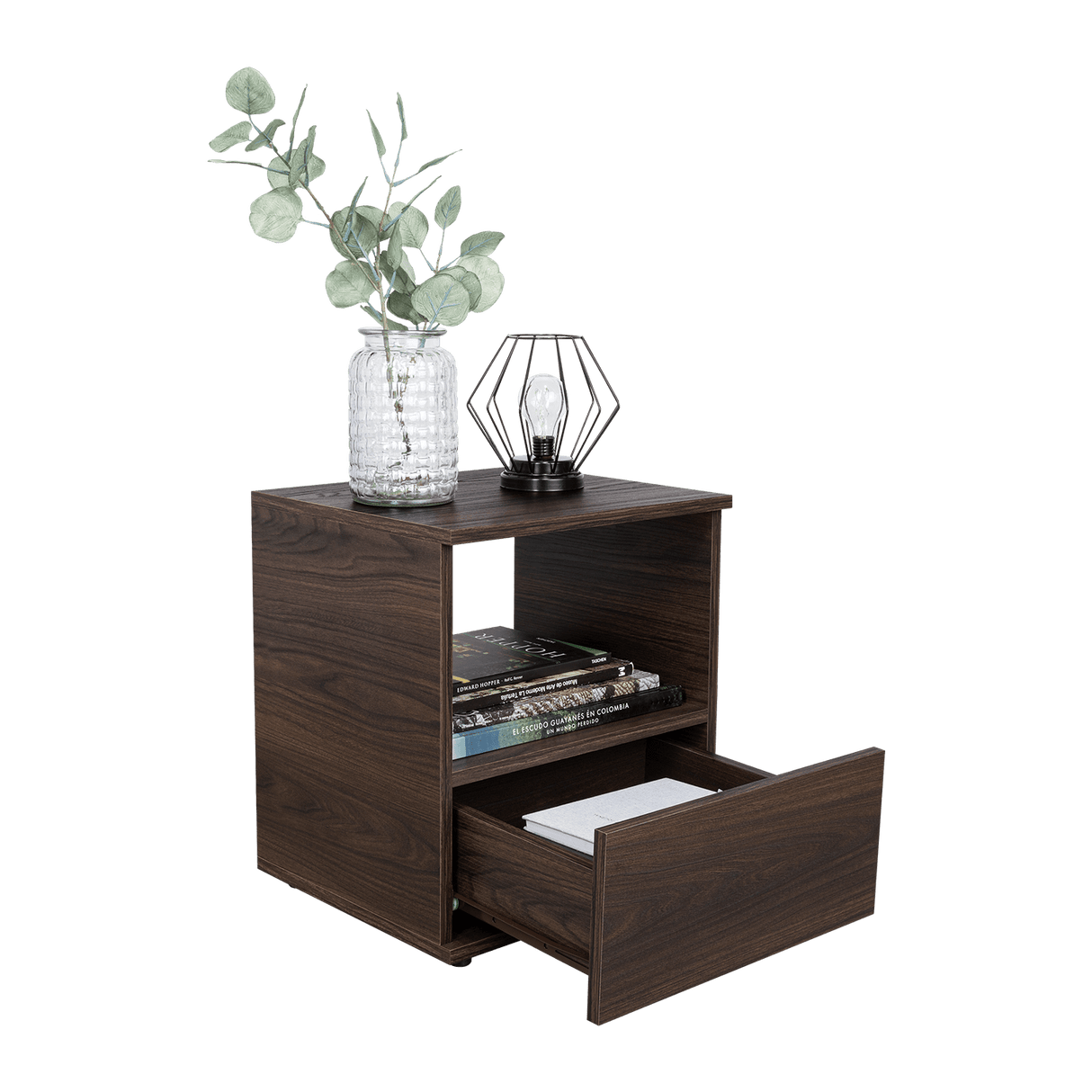 Mesa de Noche Camel habano 45x40cm con Un Cajón y con Un Compartimiento - Mesas de Noche | Bylmo