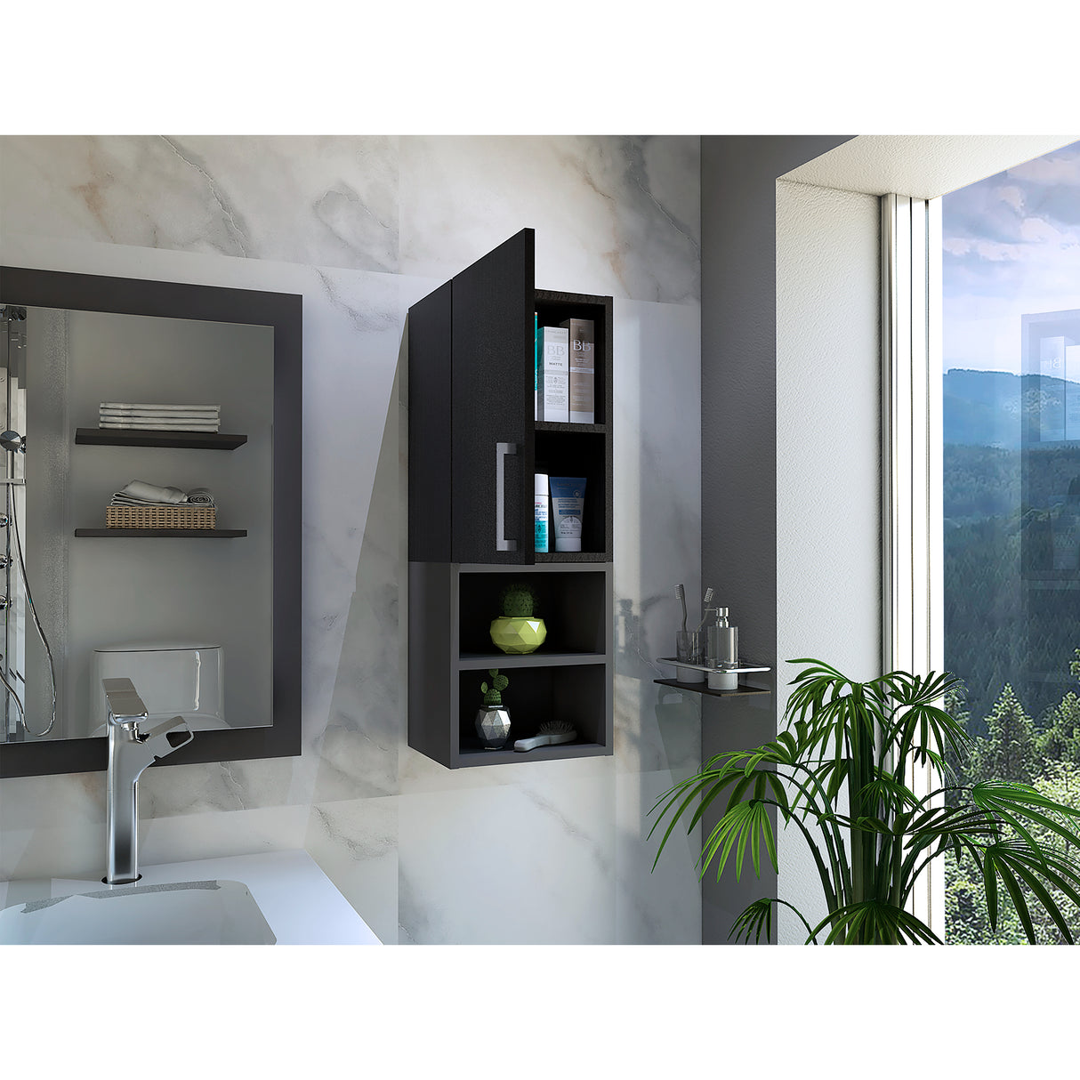 Gabinete de Baño Madrid Wengue y Plomo 30x80cm Rectangular sin Espejo y con Dos Entrepaños - Gabinetes | Bylmo