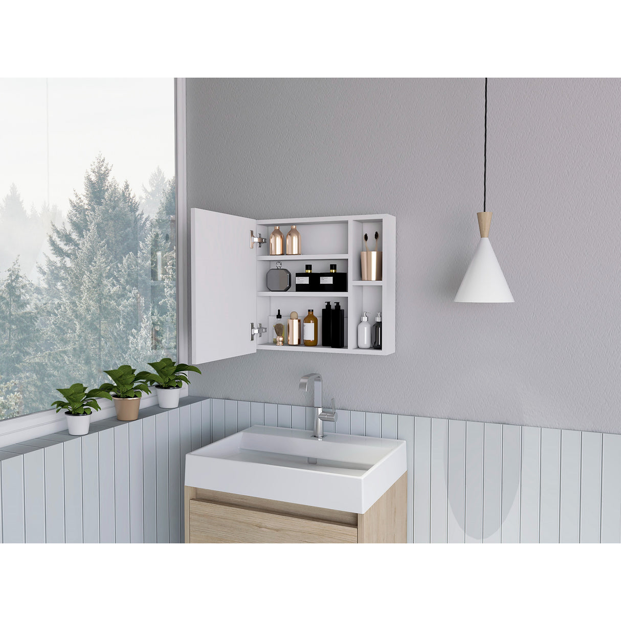 Gabinete de Baño Omari Blanco 50x47.3cm Rectangular con Una Puerta y Espejo - GABINETES DE BANHO | Bylmo