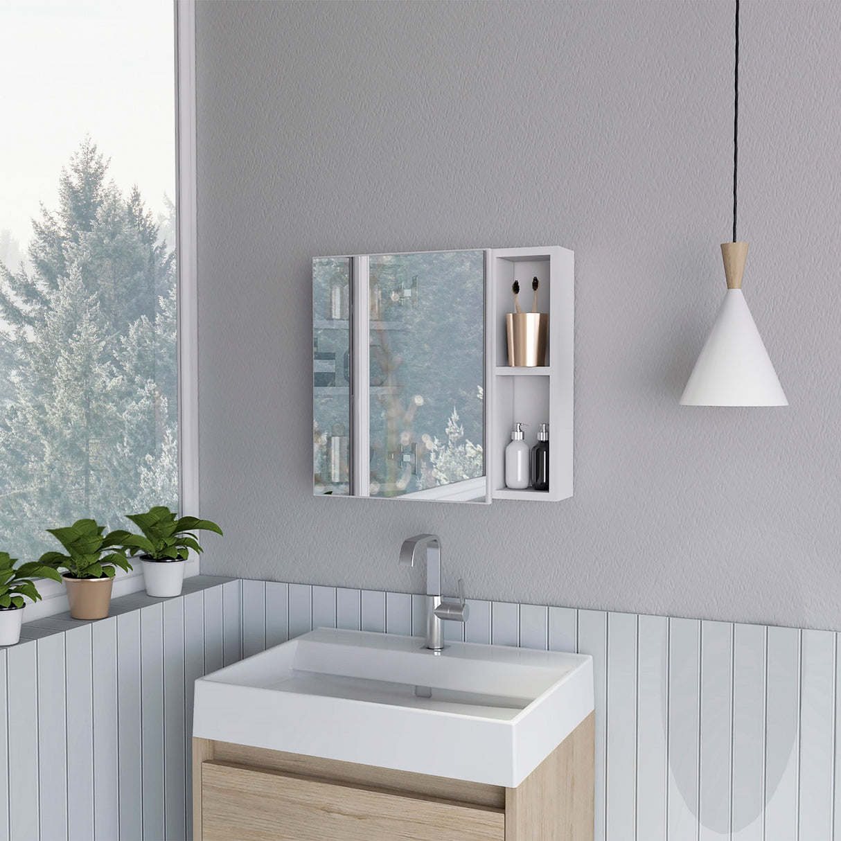 Gabinete de Baño Omari Blanco 50x47.3cm Rectangular con Una Puerta y Espejo - GABINETES DE BANHO | Bylmo