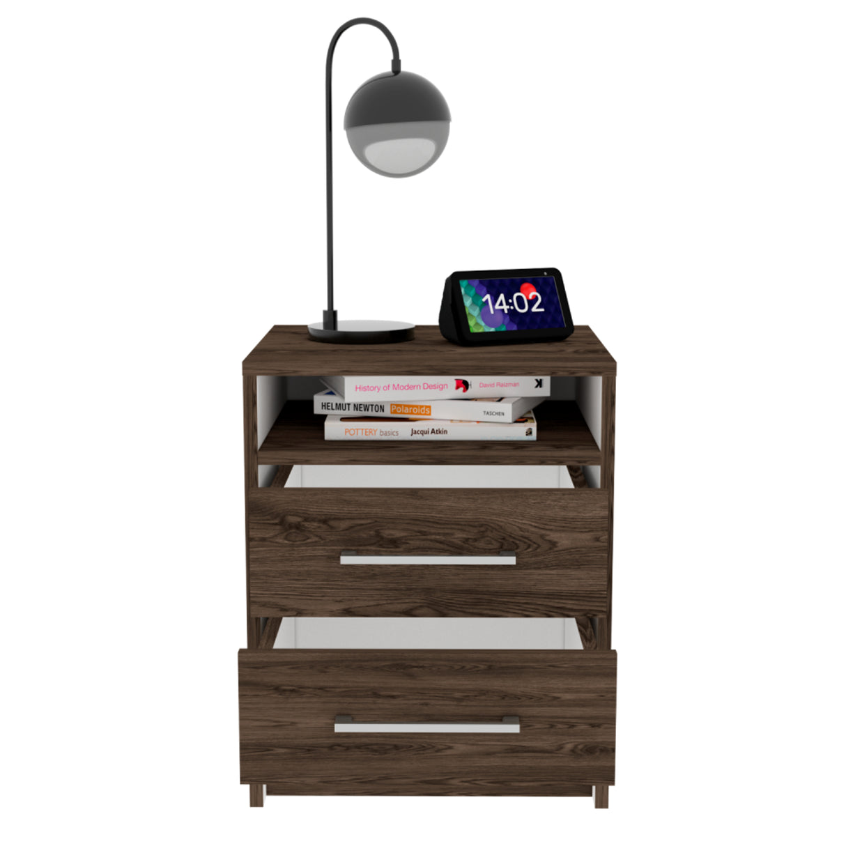 Mesa de Noche Eter Coñac y Blanco 40x50.7cm con Dos Cajones y con Un Compartimiento - MESAS DE NOCHE | Bylmo