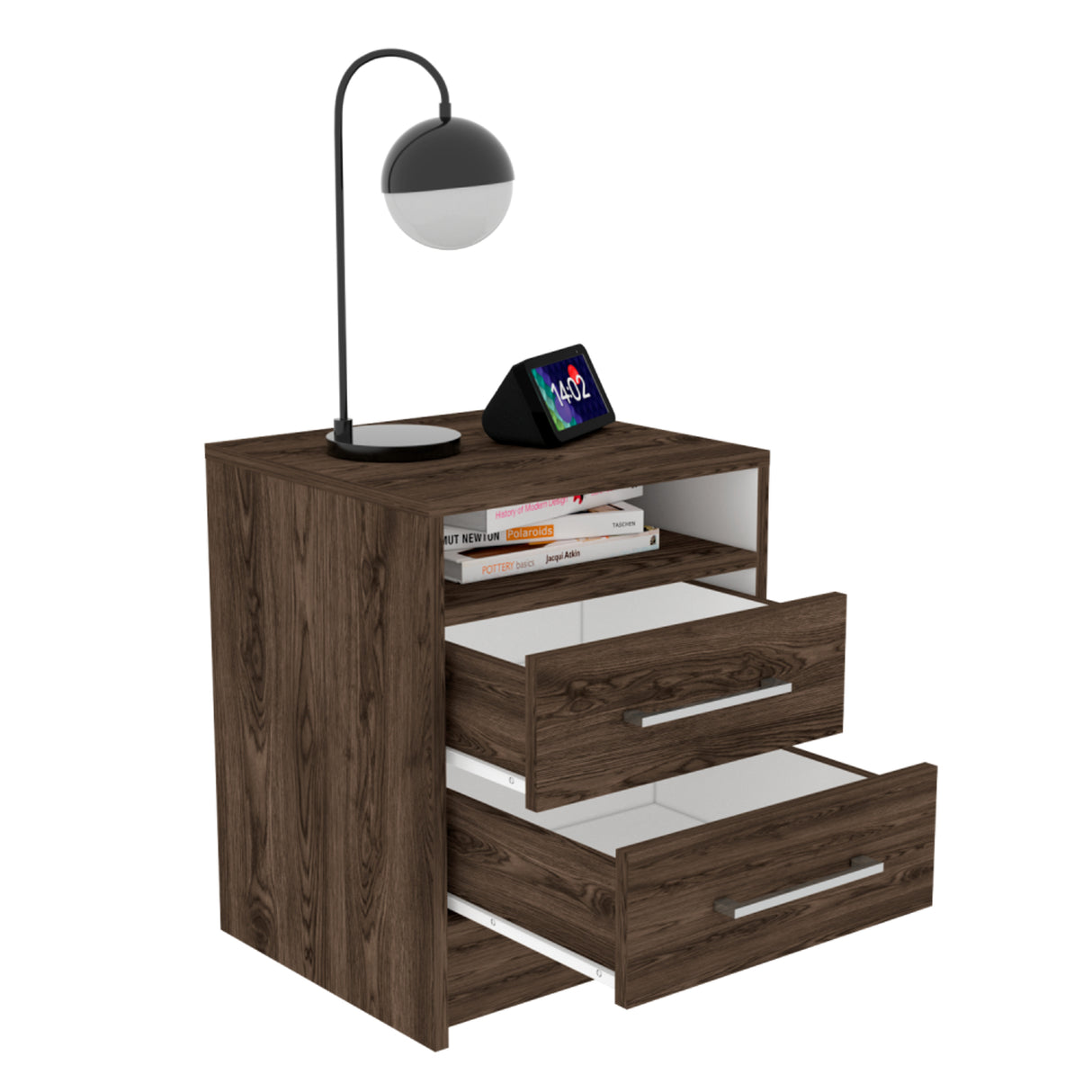 Mesa de Noche Eter Coñac y Blanco 40x50.7cm con Dos Cajones y con Un Compartimiento - MESAS DE NOCHE | Bylmo