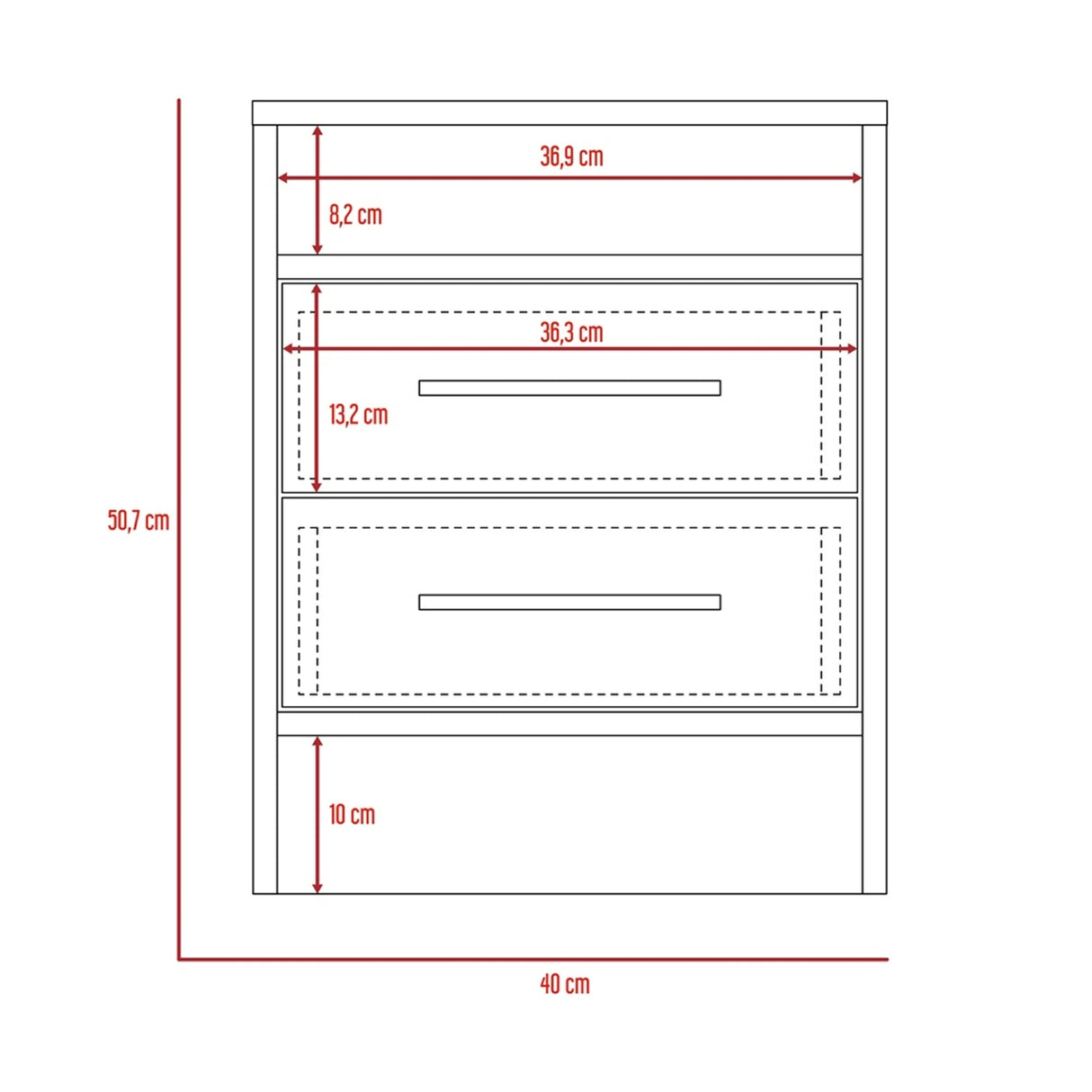 Mesa de Noche Eter Coñac y Blanco 40x50.7cm con Dos Cajones y con Un Compartimiento - MESAS DE NOCHE | Bylmo