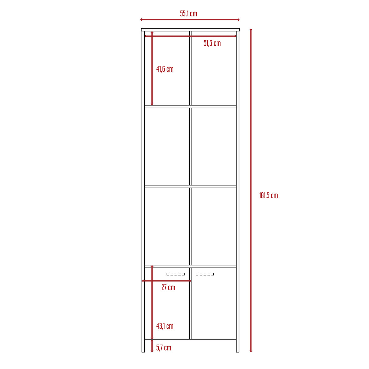 Biblioteca Ofice Habano 55.1x181.5cm con Tres Compartimientos y con Un Cajón - Bibliotecas | Bylmo