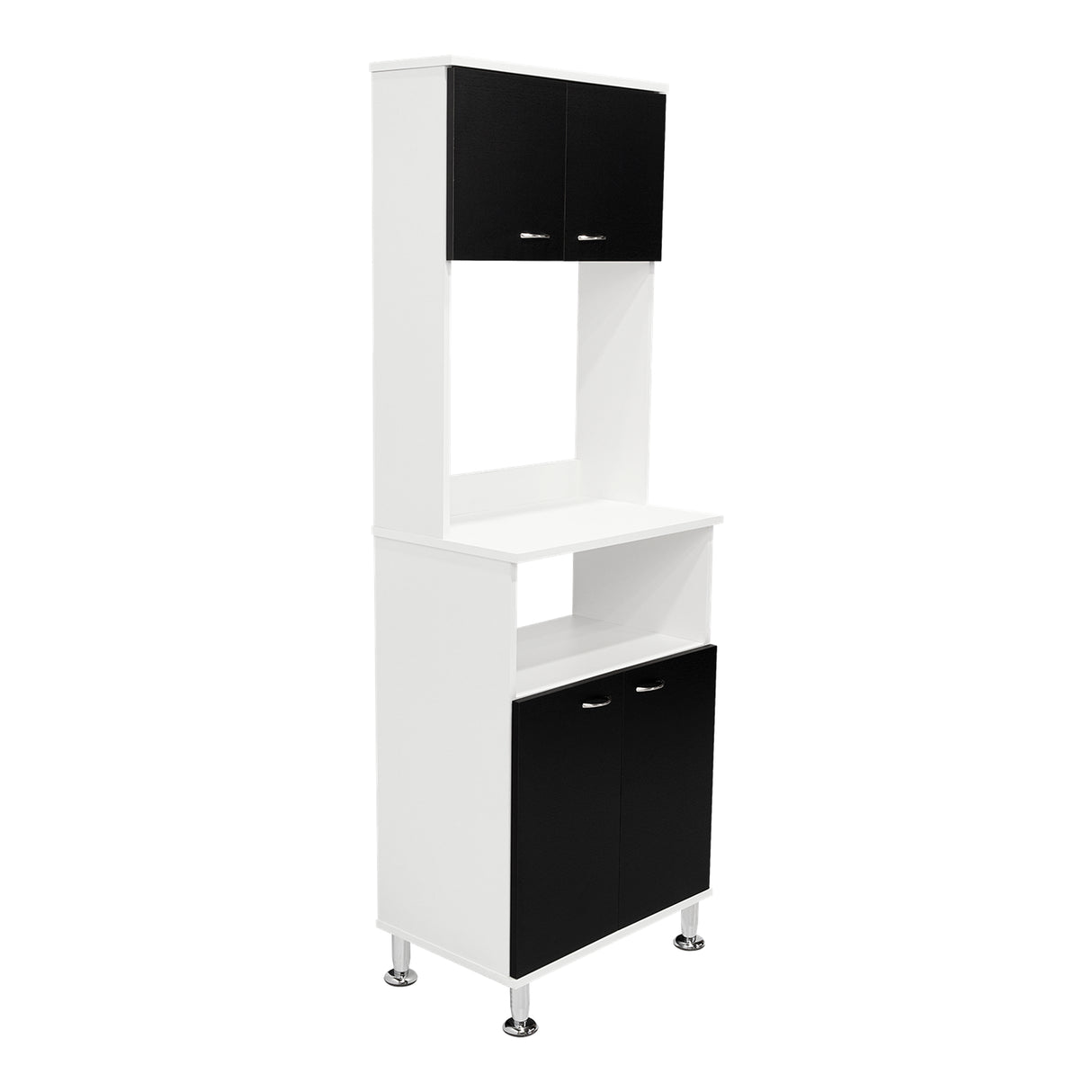 Alacena Fenix Blanco y Wengue 54x160cm sin Cajones y con Cuatro Puertas - Muebles Organizadores | Bylmo