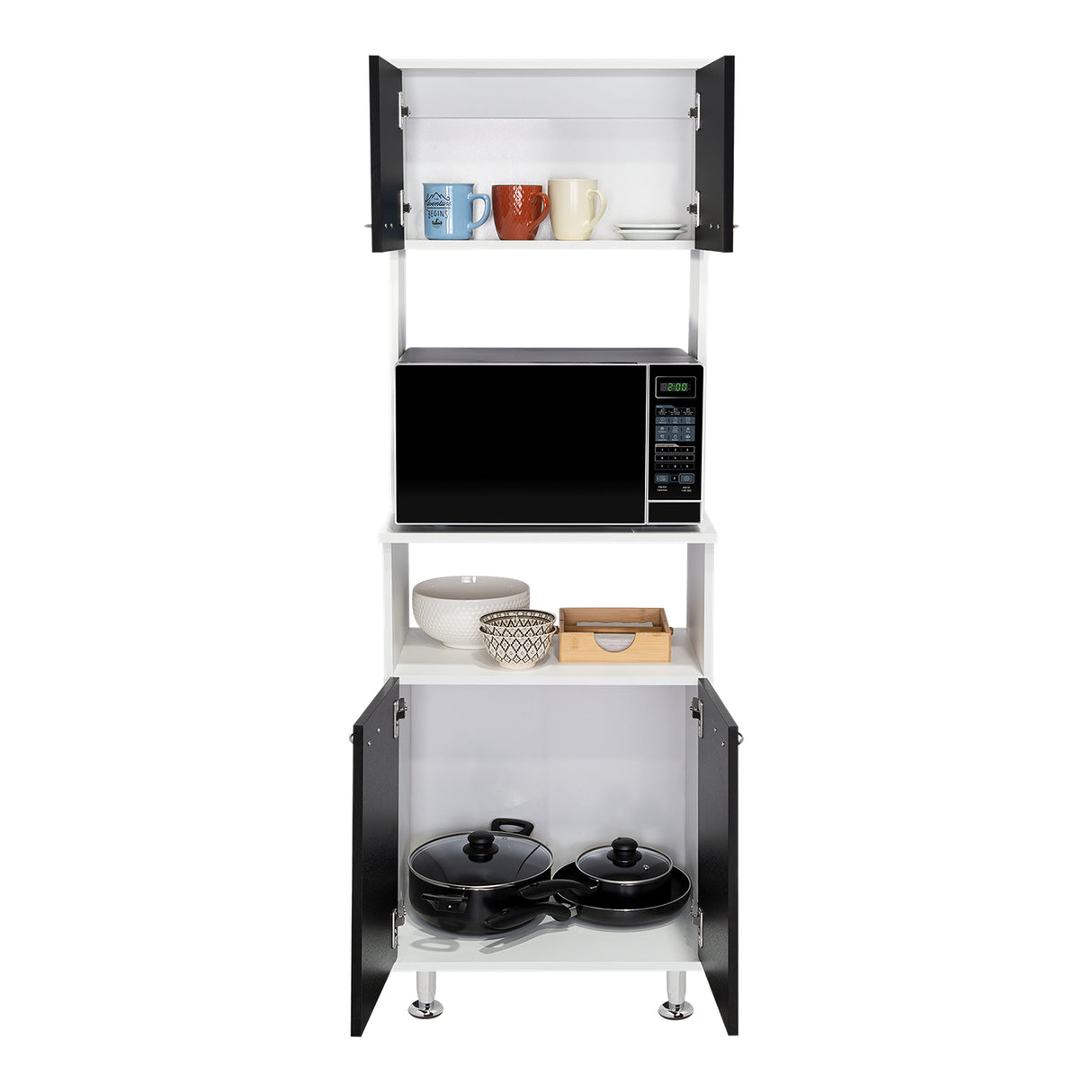 Alacena Fenix Blanco y Wengue 54x160cm sin Cajones y con Cuatro Puertas - Muebles Organizadores | Bylmo