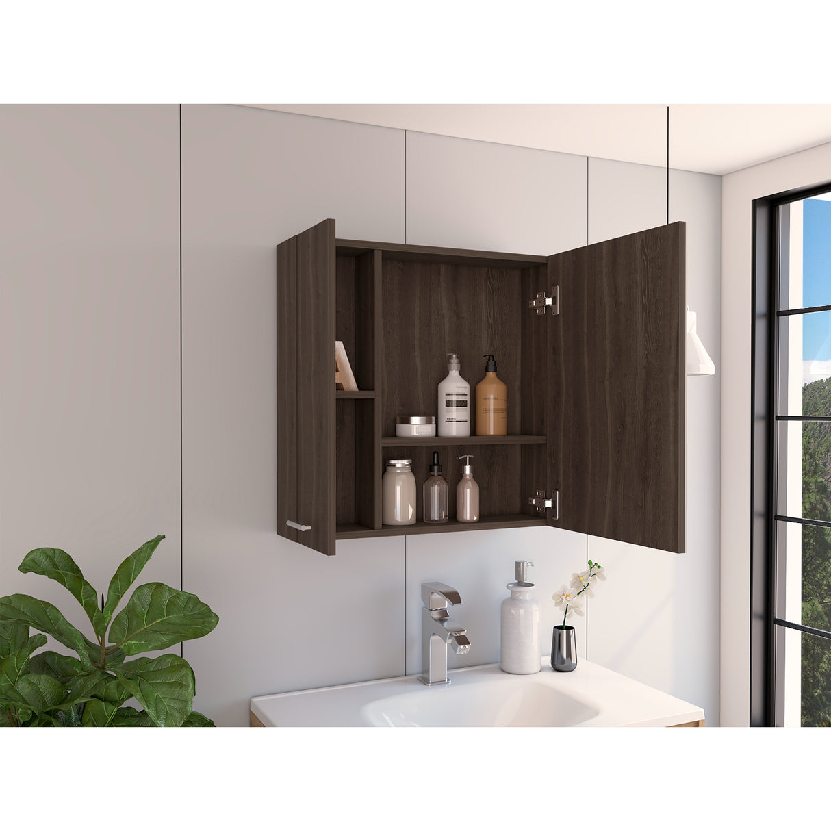 Gabinete de Baño Barcelona Coñac 60x60cm Cuadrado con Espejo y con Dos Entrepaños - Gabinetes | Bylmo
