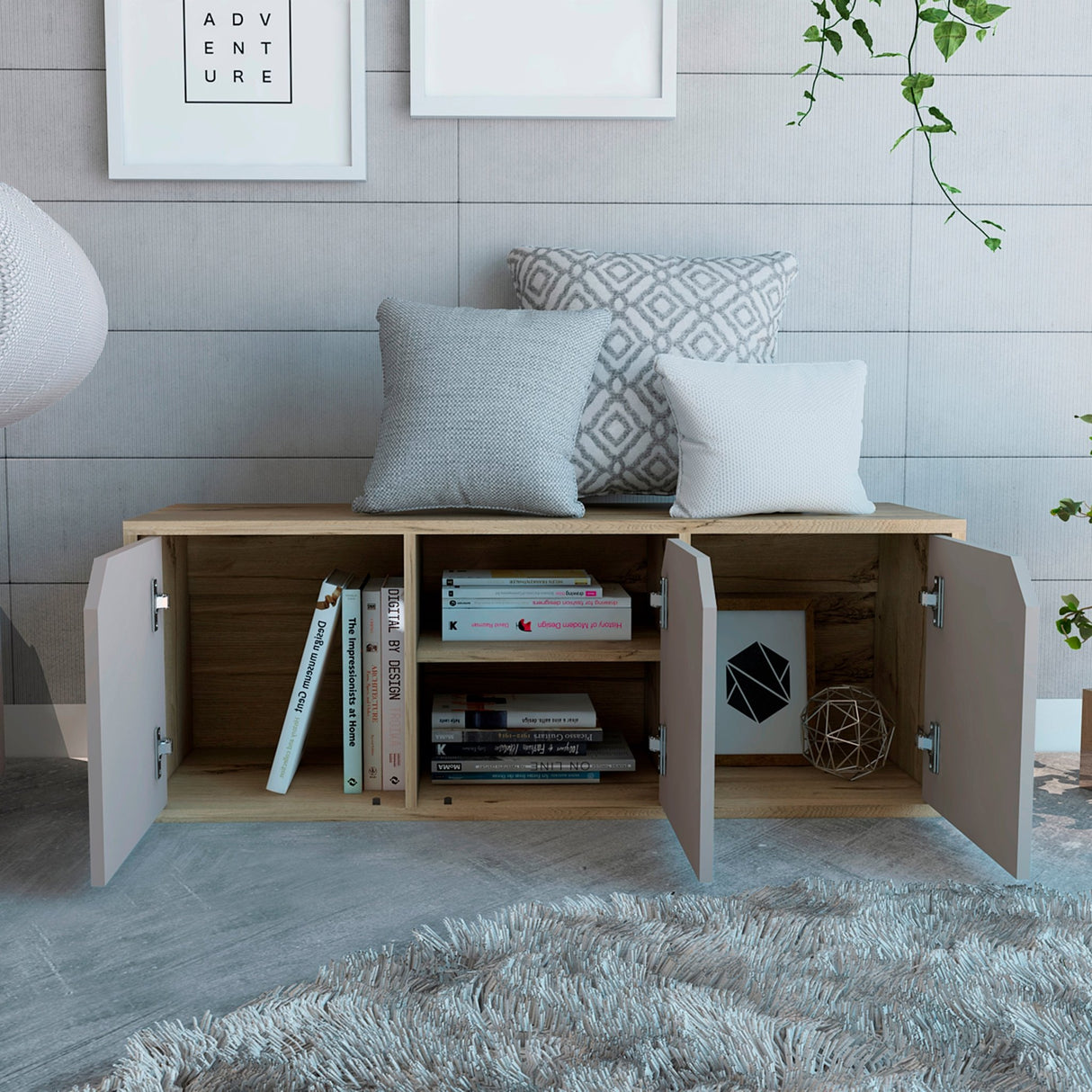 Biblioteca de Piso Piero Duna y Taupe 110.1x40.6cm Rectangular con Tres Compartimientos - Bibliotecas | Bylmo