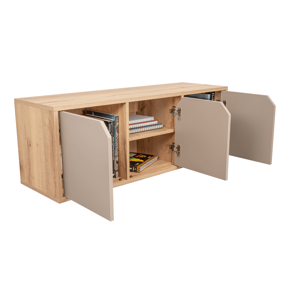 Biblioteca de Piso Piero Duna y Taupe 110.1x40.6cm Rectangular con Tres Compartimientos - Bibliotecas | Bylmo