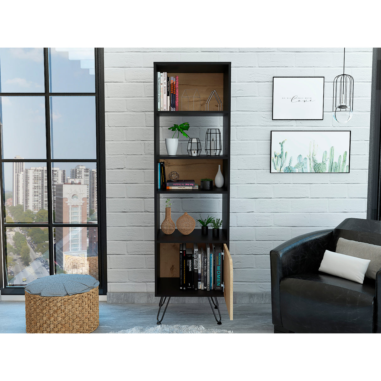 Biblioteca Stamford Wengue 48.3x170cm con Cuatro Compartimientos y con Un Cajón - Bibliotecas | Bylmo