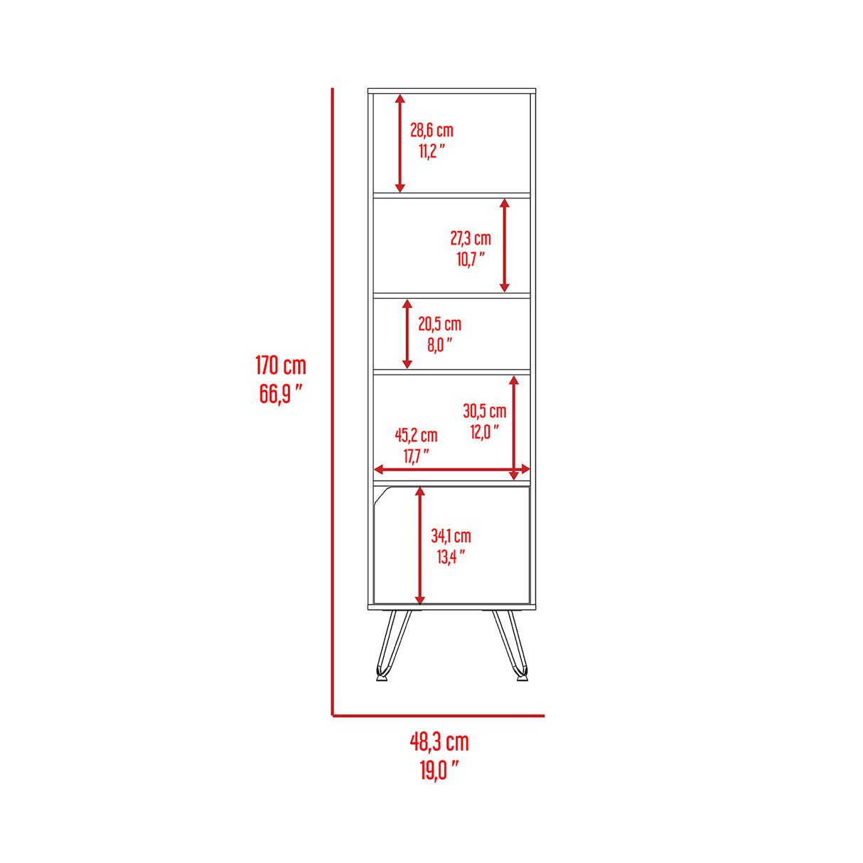 Biblioteca Stamford Wengue 48.3x170cm con Cuatro Compartimientos y con Un Cajón - Bibliotecas | Bylmo
