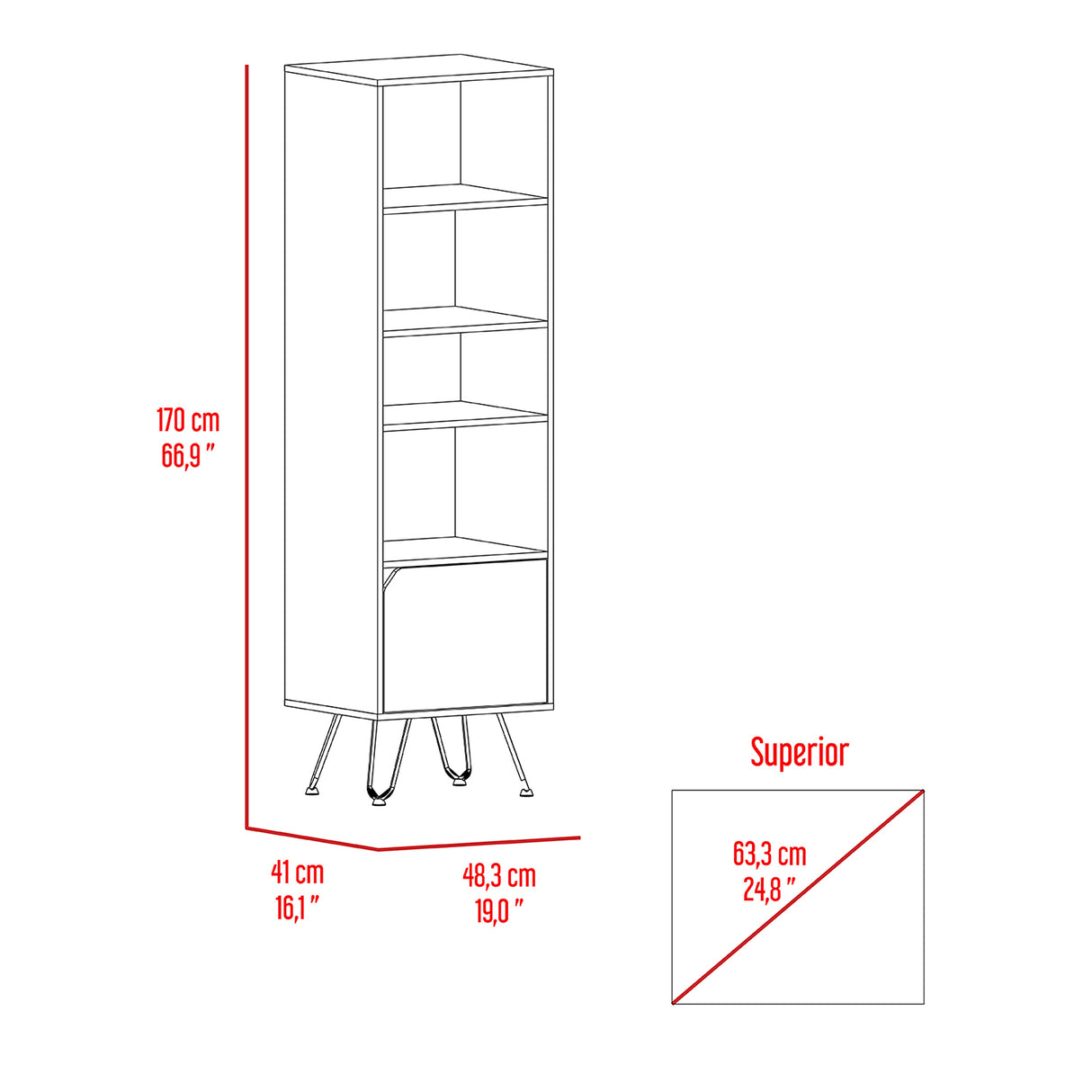 Biblioteca Stamford Wengue 48.3x170cm con Cuatro Compartimientos y con Un Cajón - Bibliotecas | Bylmo