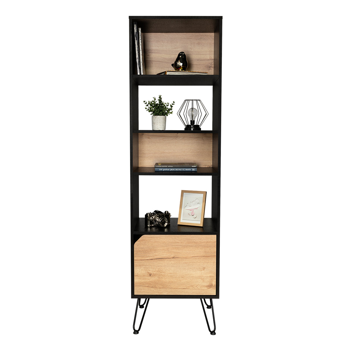 Biblioteca Stamford Wengue 48.3x170cm con Cuatro Compartimientos y con Un Cajón - Bibliotecas | Bylmo