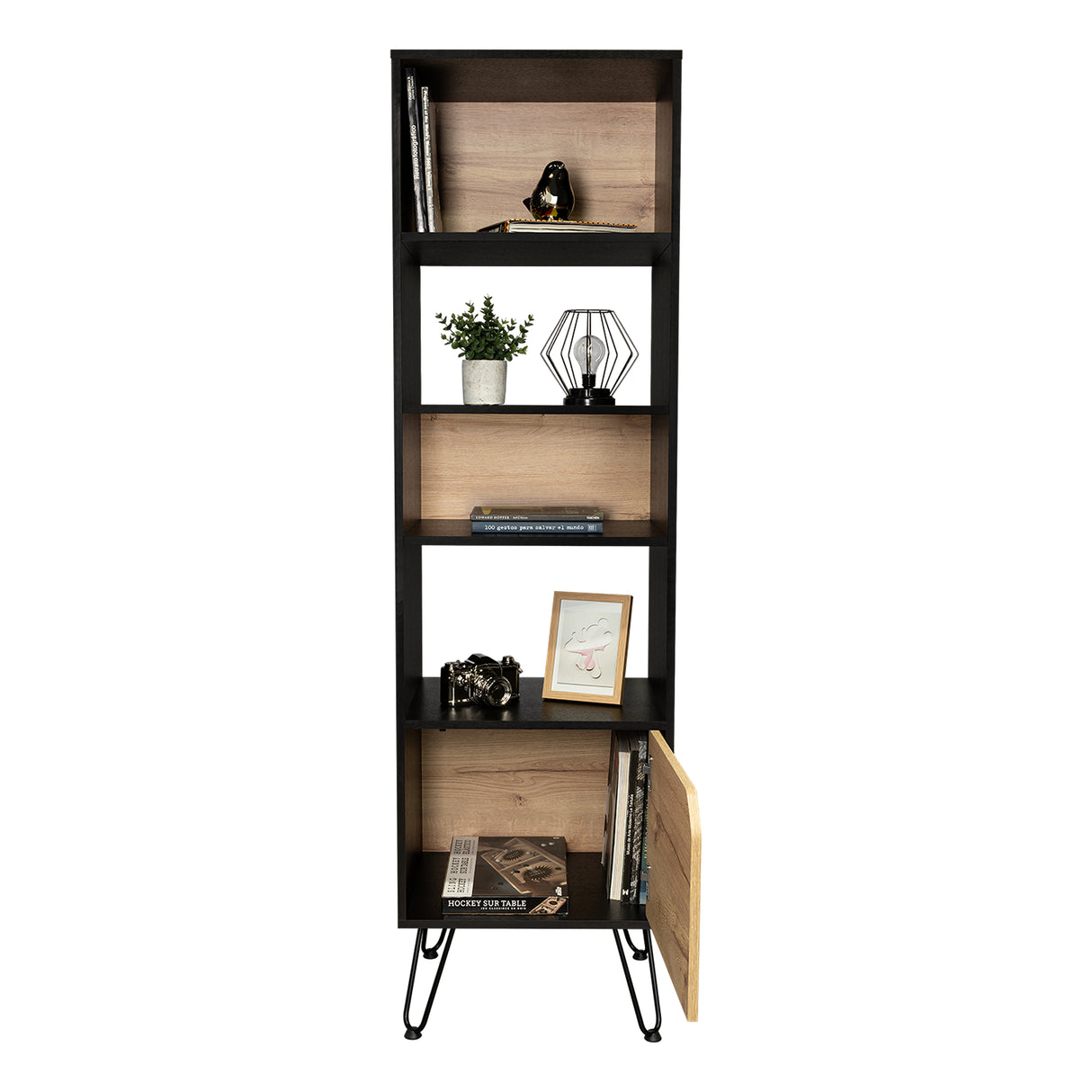 Biblioteca Stamford Wengue 48.3x170cm con Cuatro Compartimientos y con Un Cajón - Bibliotecas | Bylmo