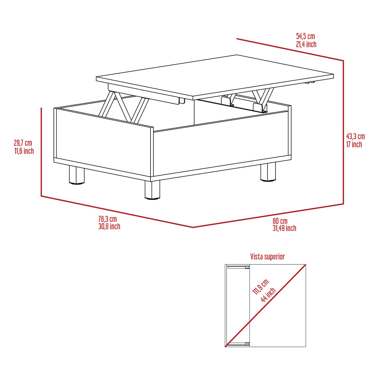 Mesa de Centro Coñac 80x29cm Rectangular Transformable Con Patas - Mesas | Bylmo
