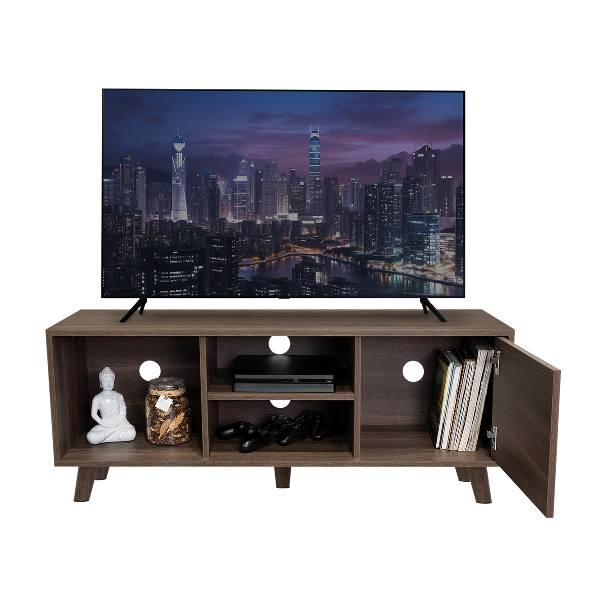 Rack de TV Cincinatti Coñac 115x50cm Para TV Hasta 45 Pulgadas con Un Cajón con Ranuras para Cables y con Patas - Muebles para TV | Bylmo