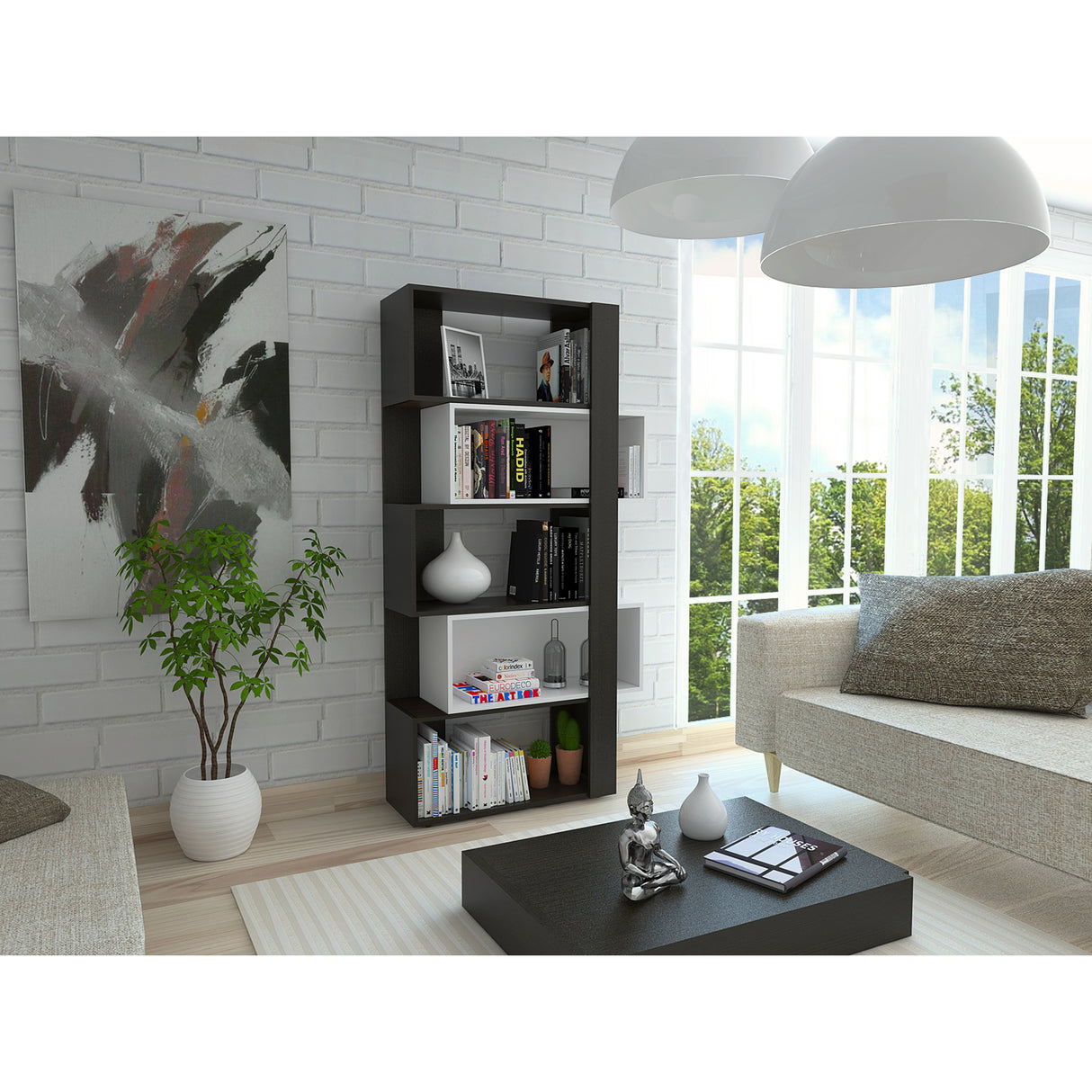 Biblioteca Transformable Cubo Beijing Wengue 70 cm con Módulos Flotantes y Entrepaños - Bibliotecas | Bylmo