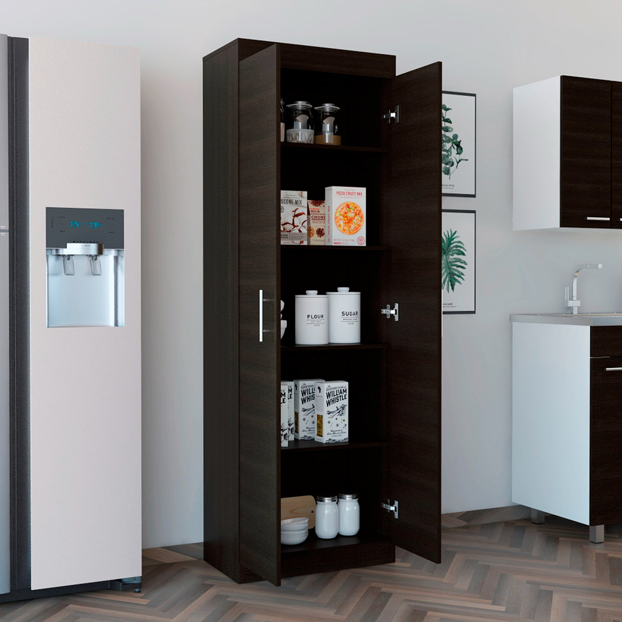 Alacena Nepal Wengue 60x169.9cm sin Cajones y con Dos Puertas - ALACENAS Y MUEBLES MICROONDAS | Bylmo