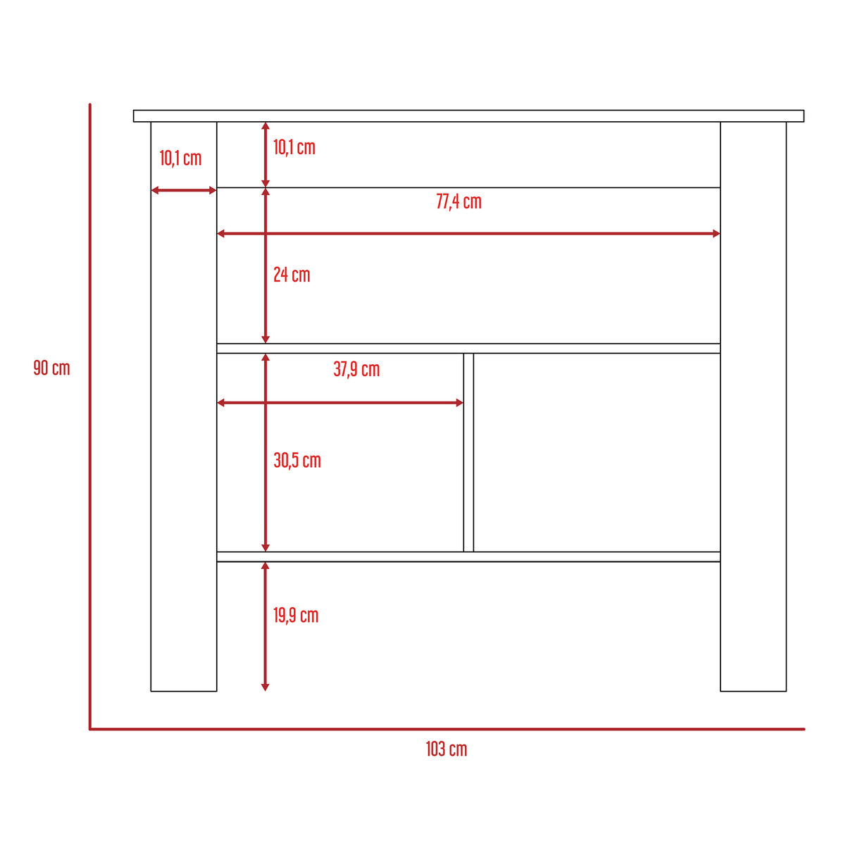 Mesa Auxiliar de Cocina Kitchen Duna y Blanco 103x90cm con Dos Entrepaños y con Tres Comportamientos - Muebles Organizadores | Bylmo