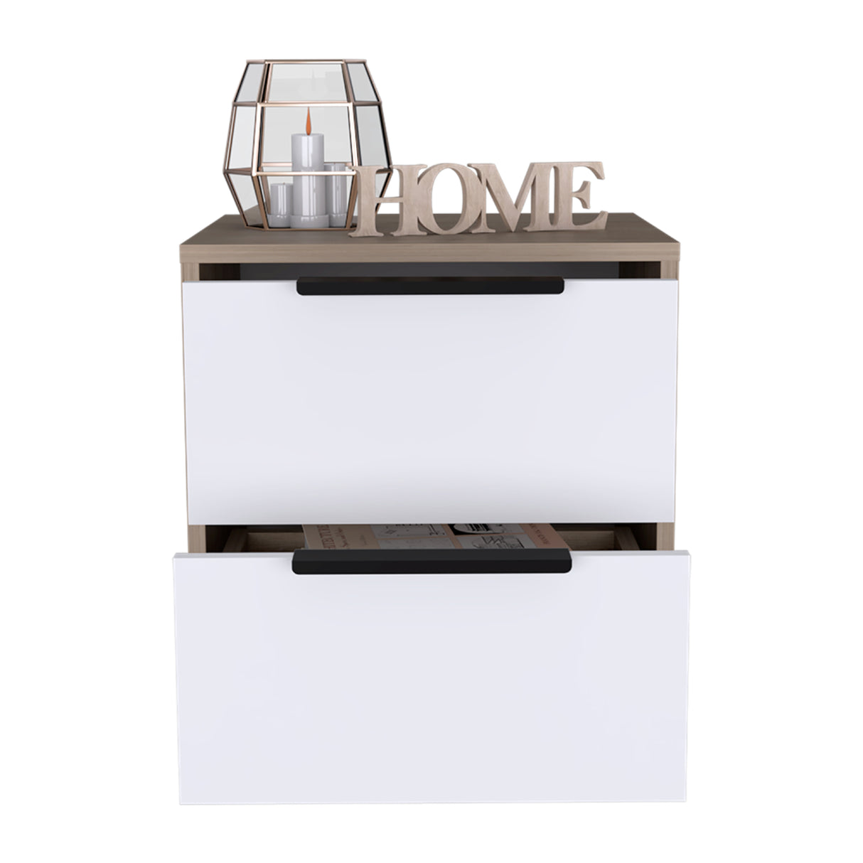 Mesa de Noche Kaia Rovere y Blanco 41x48cm con Dos Cajones - MESAS DE NOCHE | Bylmo